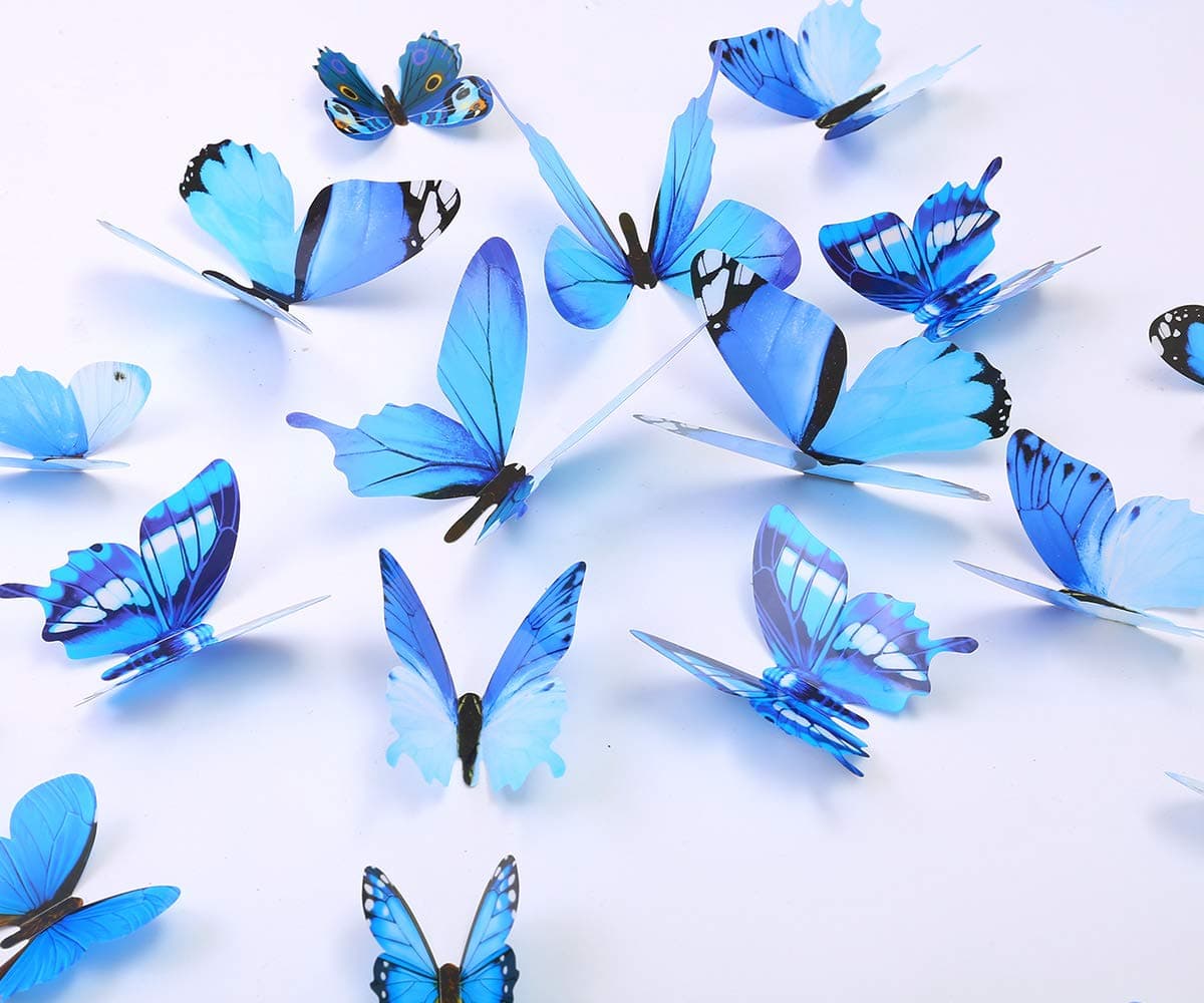 36PCS Butterfly Wall Decals - 3D Butterflies Wall Stickers Removable Mural Decor Wall Stickers Decals Wall Decor Home Decor Kids Room Bedroom Decor Living Room Decor-Blue