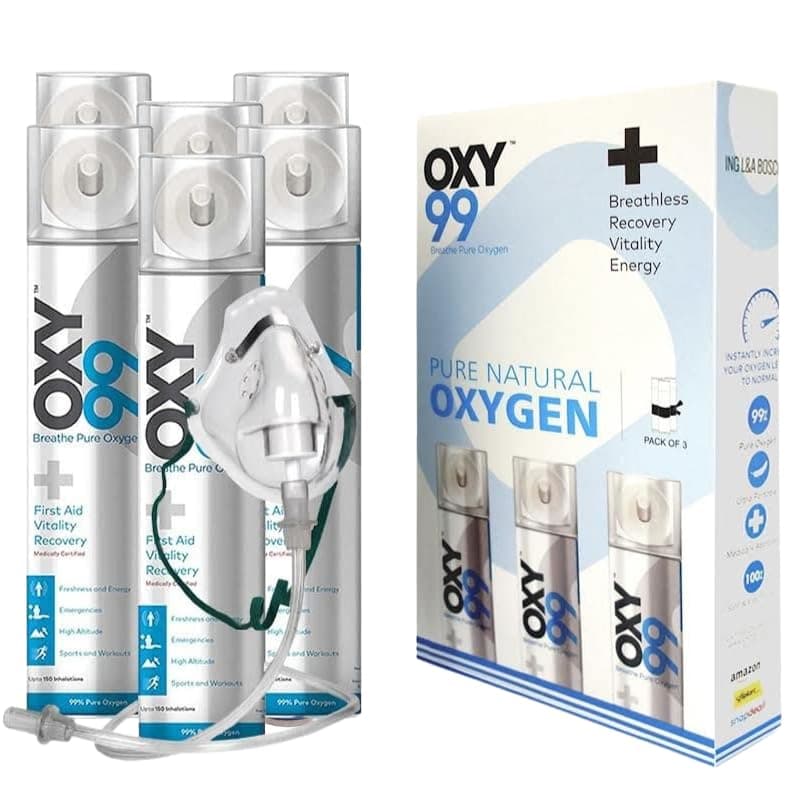 OXY99 Portable Oxygen Cylinder 6 Pack (36 LTR) with Mask, Tube & Elastic Strap - Oxygen Cylinder for Home, Oxygen kit for Emergency, Oxygen Can for High Altitude & Mountain Climbing ING. BOSCHI Italy