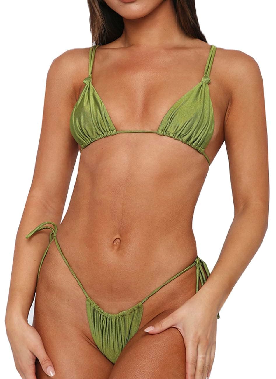 Womens Sexy Bikini Set Thong Hater String Cheeky Two Piece Swimsuits Double Shoulder Straps Swimwear Adjustable