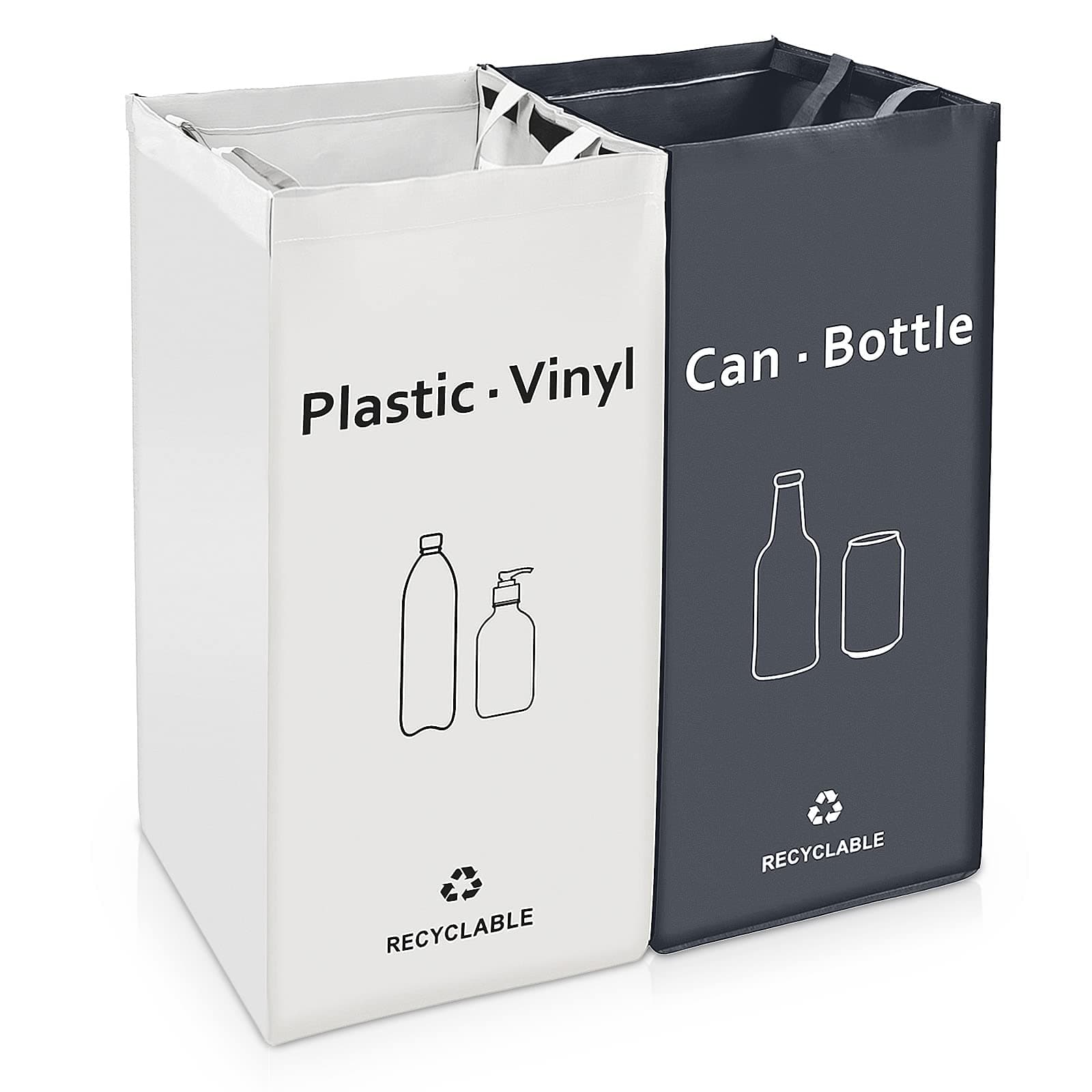 Recycling Bin, Separate Large Recycle Bins for Kitchen - Indoor Home Trash Bin, Recyclable Waste Trash Sorting Organizer, Durable, Washable, Affordable Recycle Bags, 2 Pack