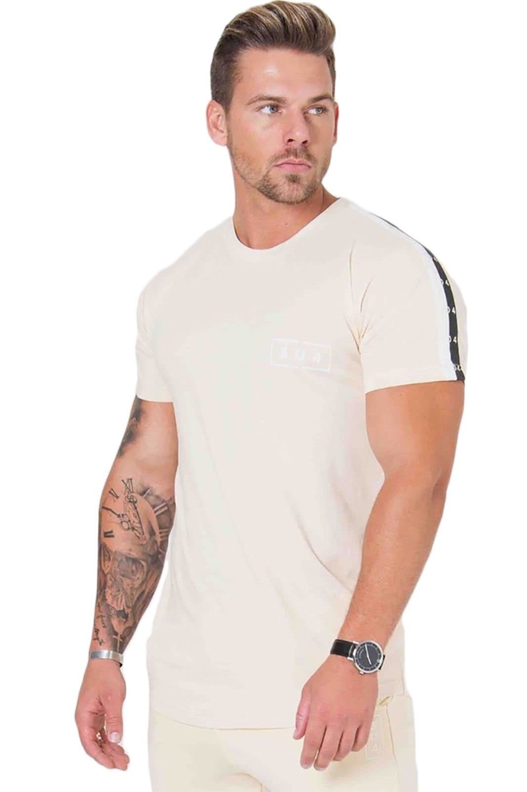 304 clothing Mens T-Shirt Curved Hem Slim Muscle Fit Longline Designer Short Sleeve T Shirt Tee Top