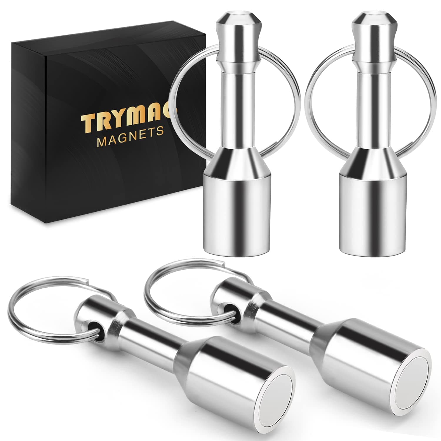TRYMAG Brass Testing Keychain Magnets, Set of 4 Neodymium Pocket Keychains with Strong Magnetic Rare Earth, Gold Silver Jewelry Test Magnet Hanging Keychains, Set of 4