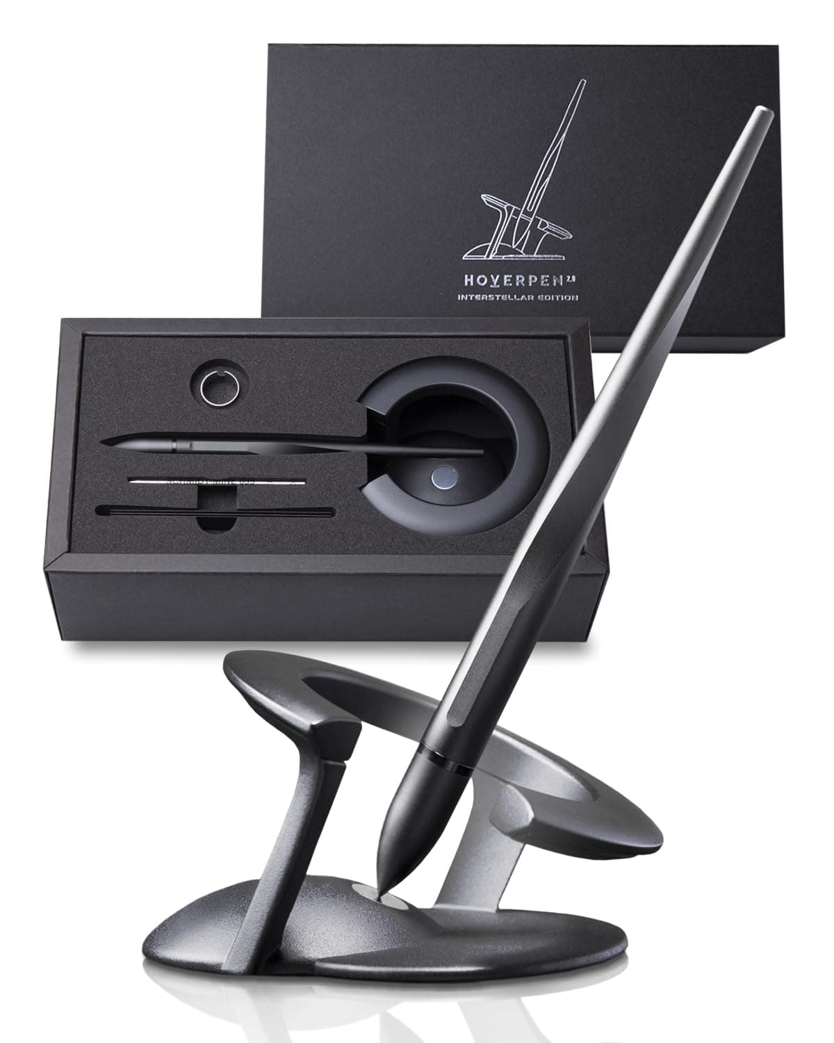 Hoverpen Interstellar - Space Black, Ballpoint Pen, Unique Conversational Starter, Premium Futuristic Design, Precision Flow Ink, Schmidt Ballpoint Cartridges