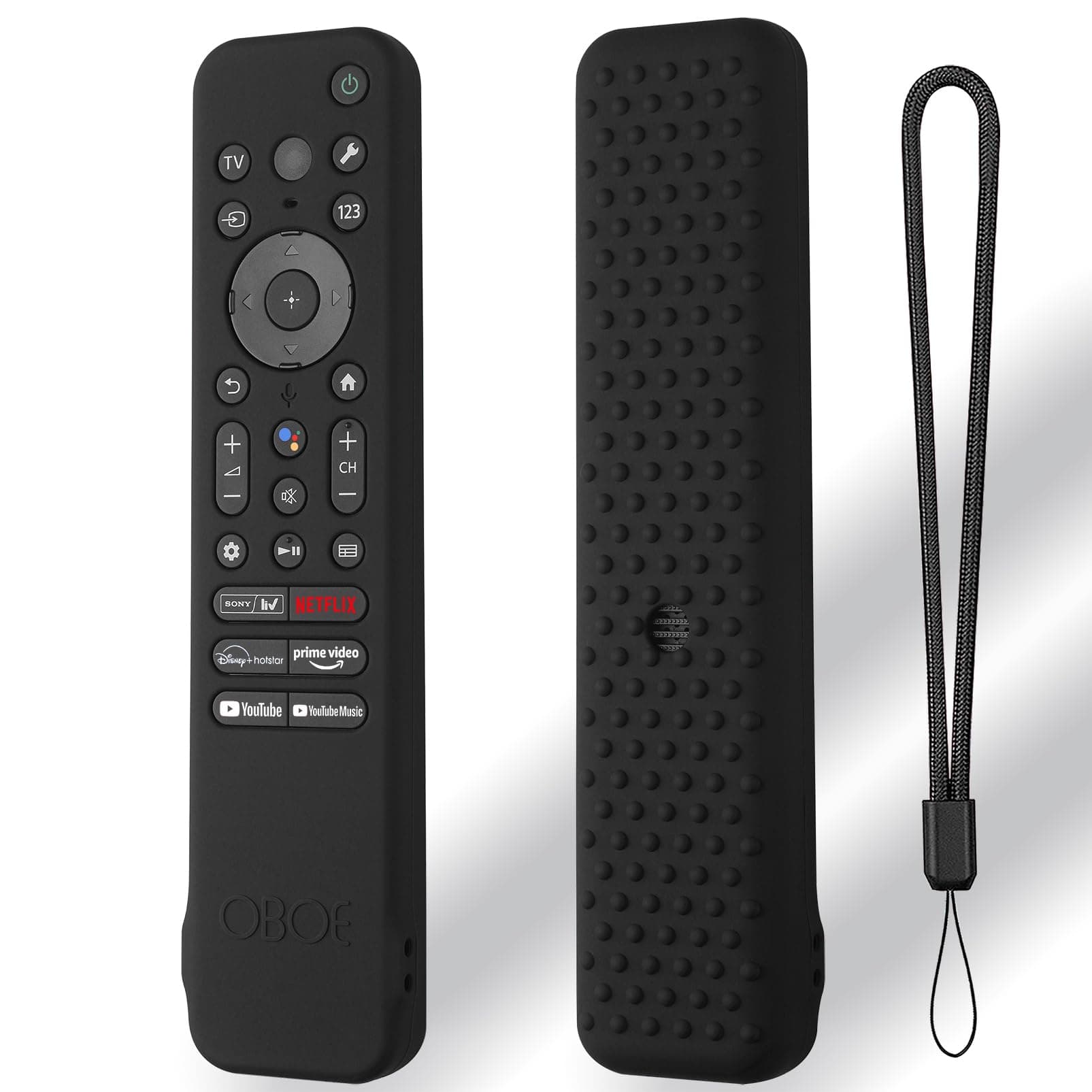 Oboe Silicone Tv Remote Cover Compatible With Sony Bravia Smart 2023 Voice Rmf-Tx910U Protective Lanyard (D-Black) [Remote Not Included]