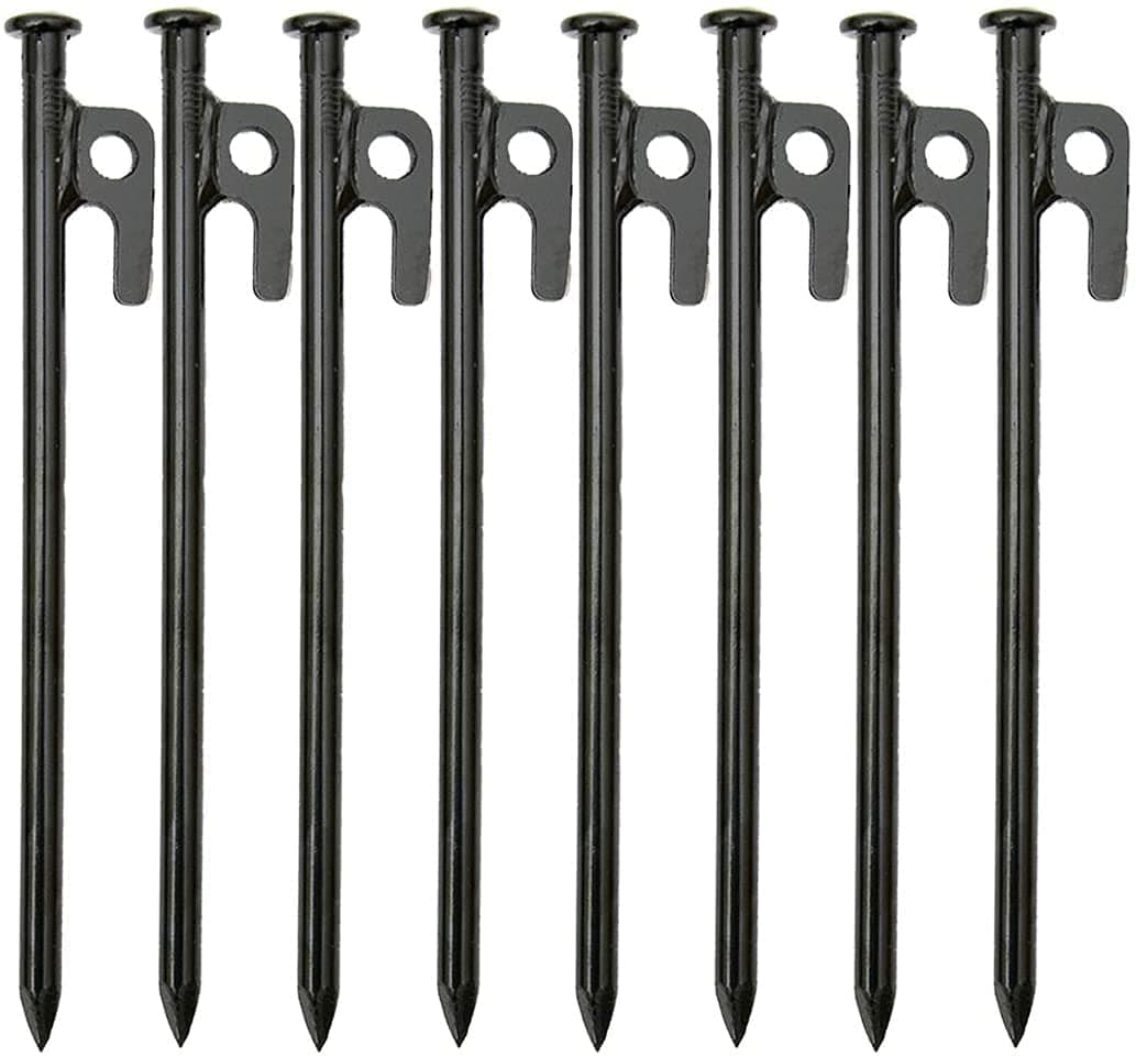 KAHEIGN 8Pcs Heavy Duty Tent Pegs, 20CM High Strength Forged Steel Camping Tent Stakes with Hook and Hole for Outdoor Trip Hiking Gardening Large Hard Ground Rocky