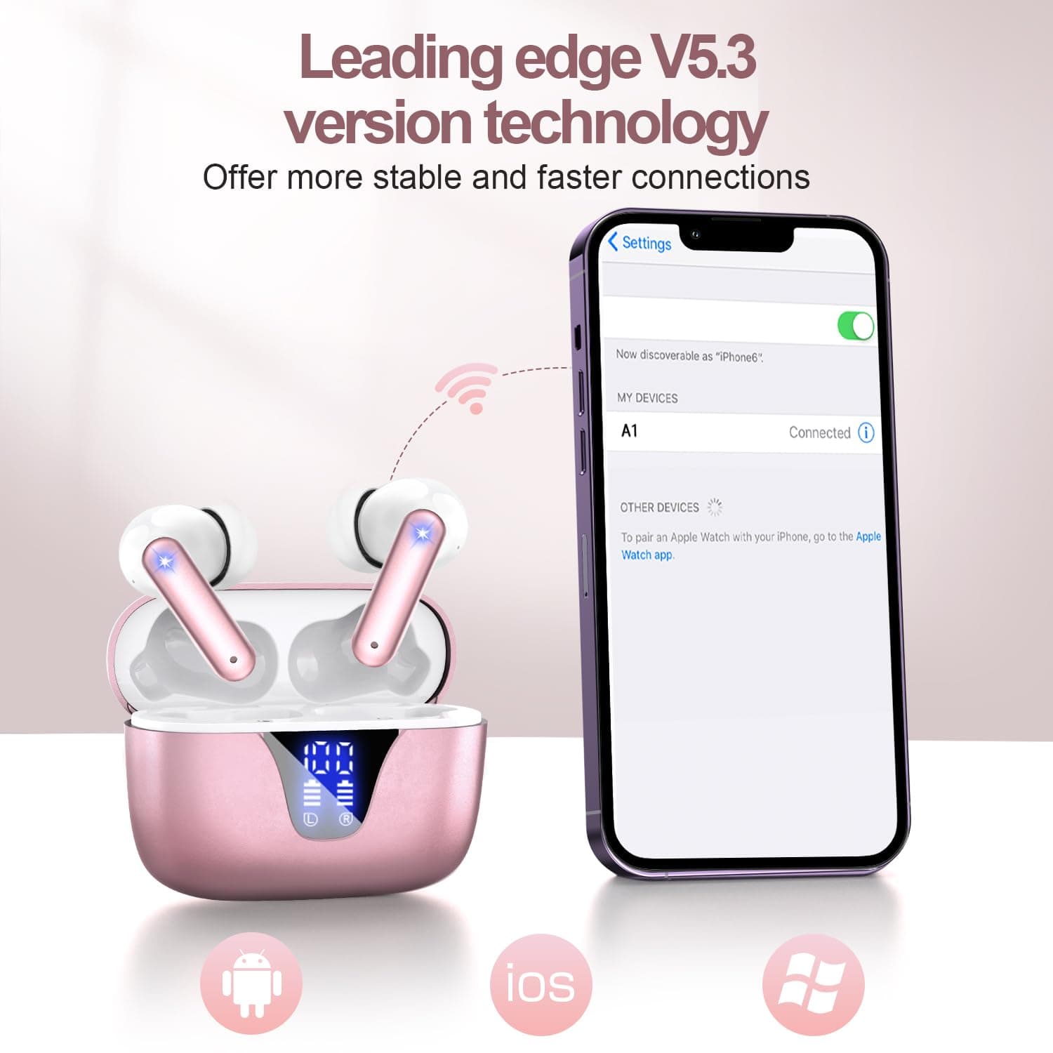 ZIUTY Wireless Earbuds, 2025 Bluetooth Headphones, 50hrs Stereo Deep Bass Ear Buds with Power Display Charging Case, buit in Mic, IPX5 Waterproof Headset for iPhone Andriod Phones