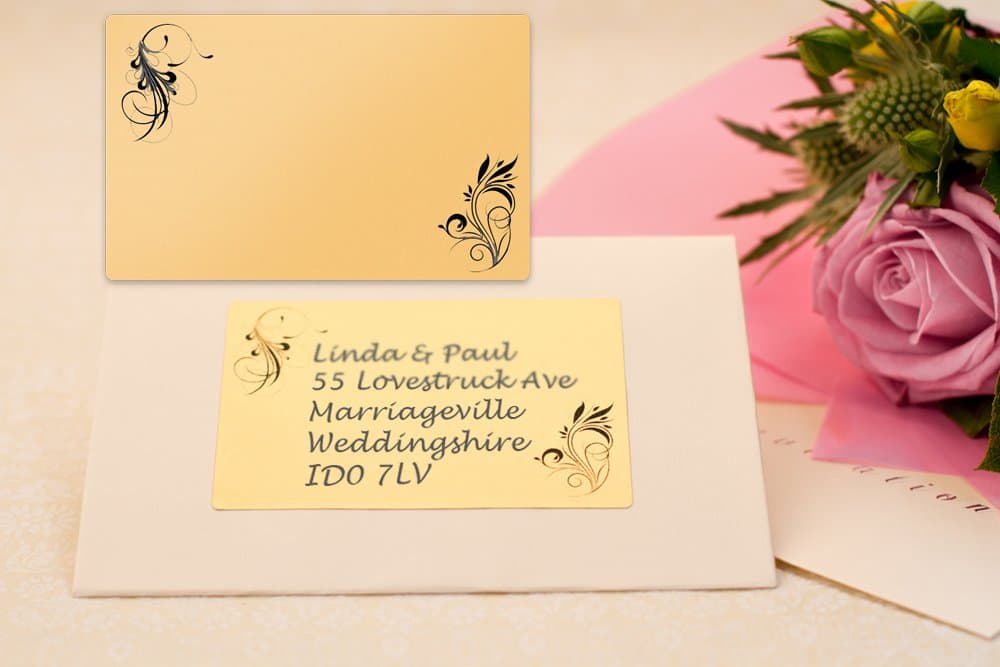 Festive Labels 40x Patterned Wedding Invitation Address Labels, METALLIC GOLD Self-Adhesive 99 x 68mm Large Rectangular Permanent Addressing Stickers for Invite Envelopes/Letters