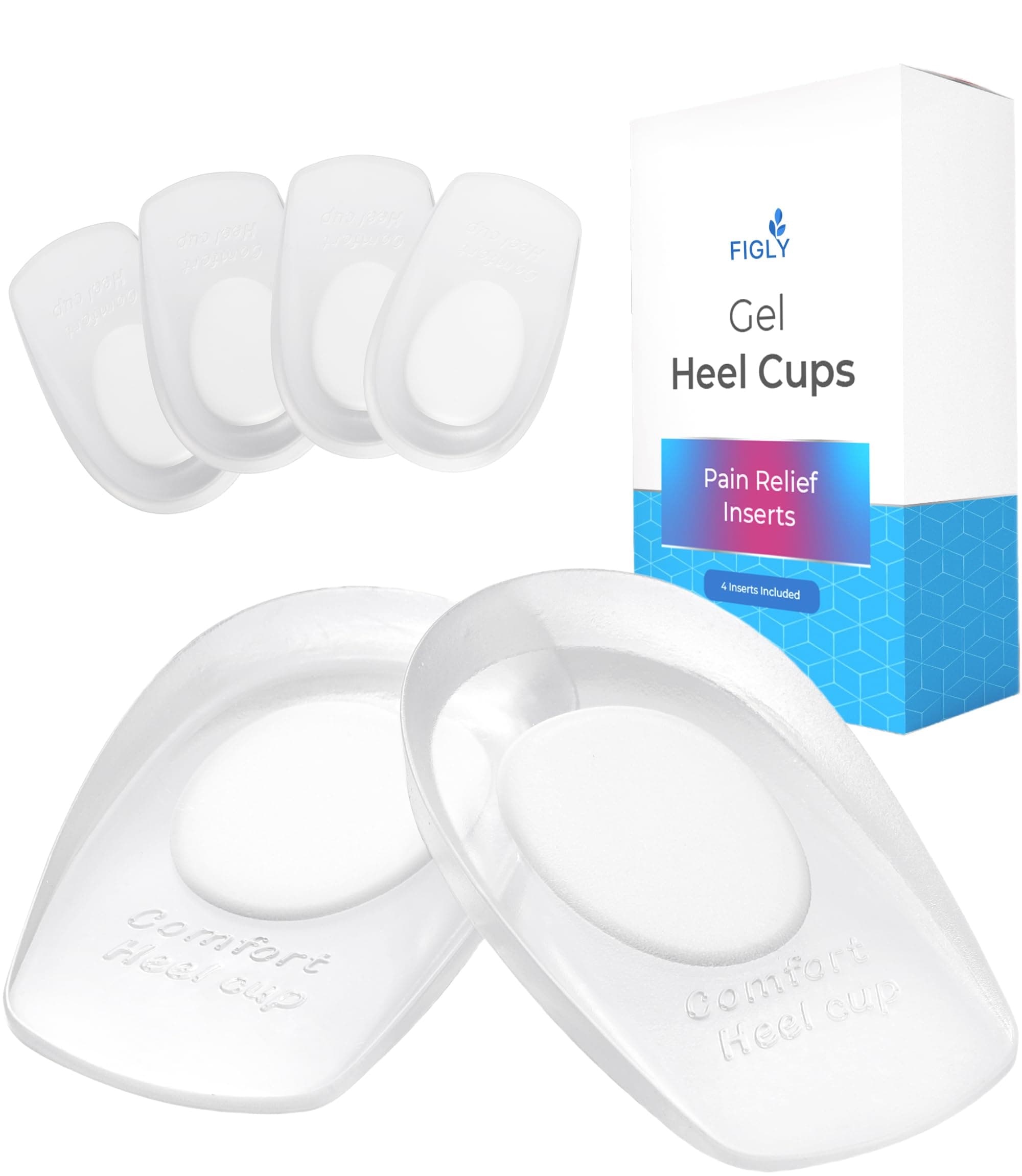 Heel Cushions for Heel Pain Relief (4 Pack) - Heel Spur Relief Products Heel Pads Heel Inserts Women Gel Heel Cups Heel Pain Men Heel Cups Plantar Fasciitis, Heel Supports Heel Pain Shoe