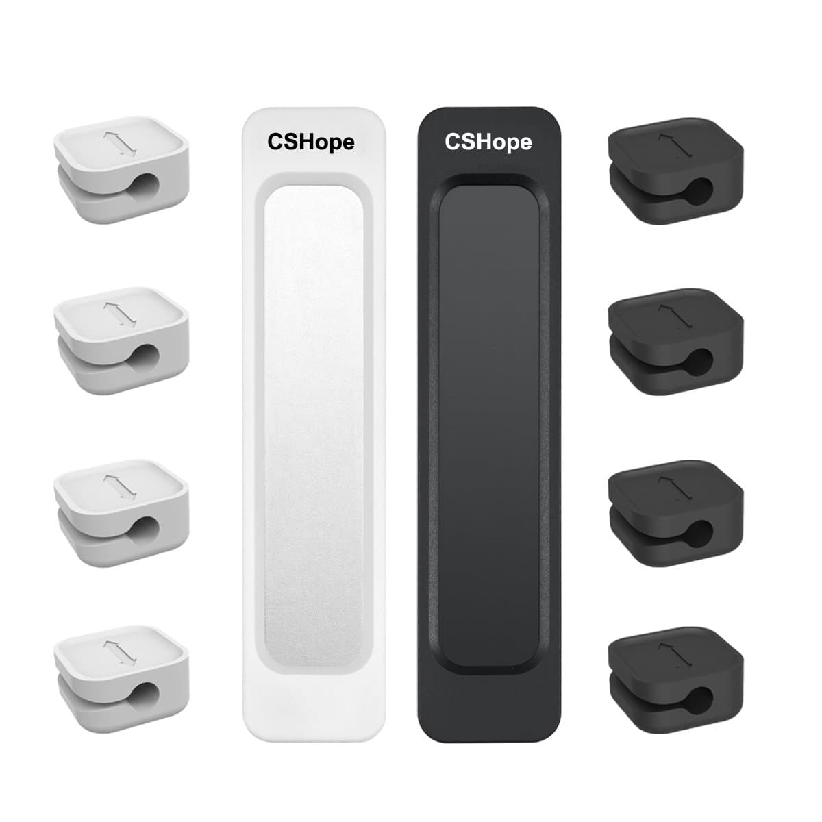 Magnetic Cable Organizer, Desktop Cable Holder Multipurpose with 8 Clips, Magnetic Cable Clips Organizer, Cord Management for All Wires (2 Pack, Black and White)