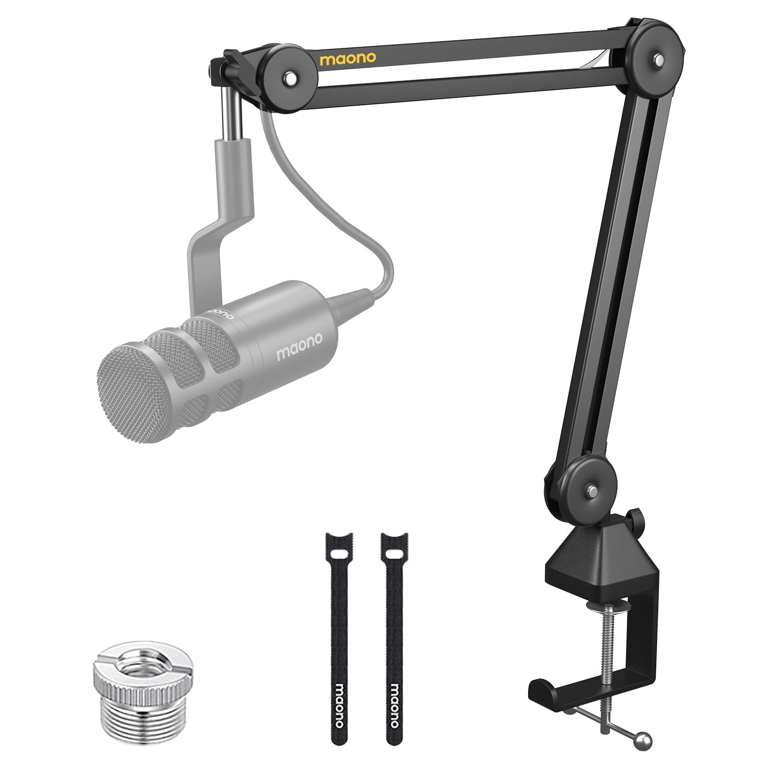 Microphone Boom Arm: Heavy Duty Adjustable Metal Suspension mic stand with Upgraded Desk Clamp and 3/8" to 5/8" Screw Adapter for Podcasting Recording Streaming Gaming - BA37