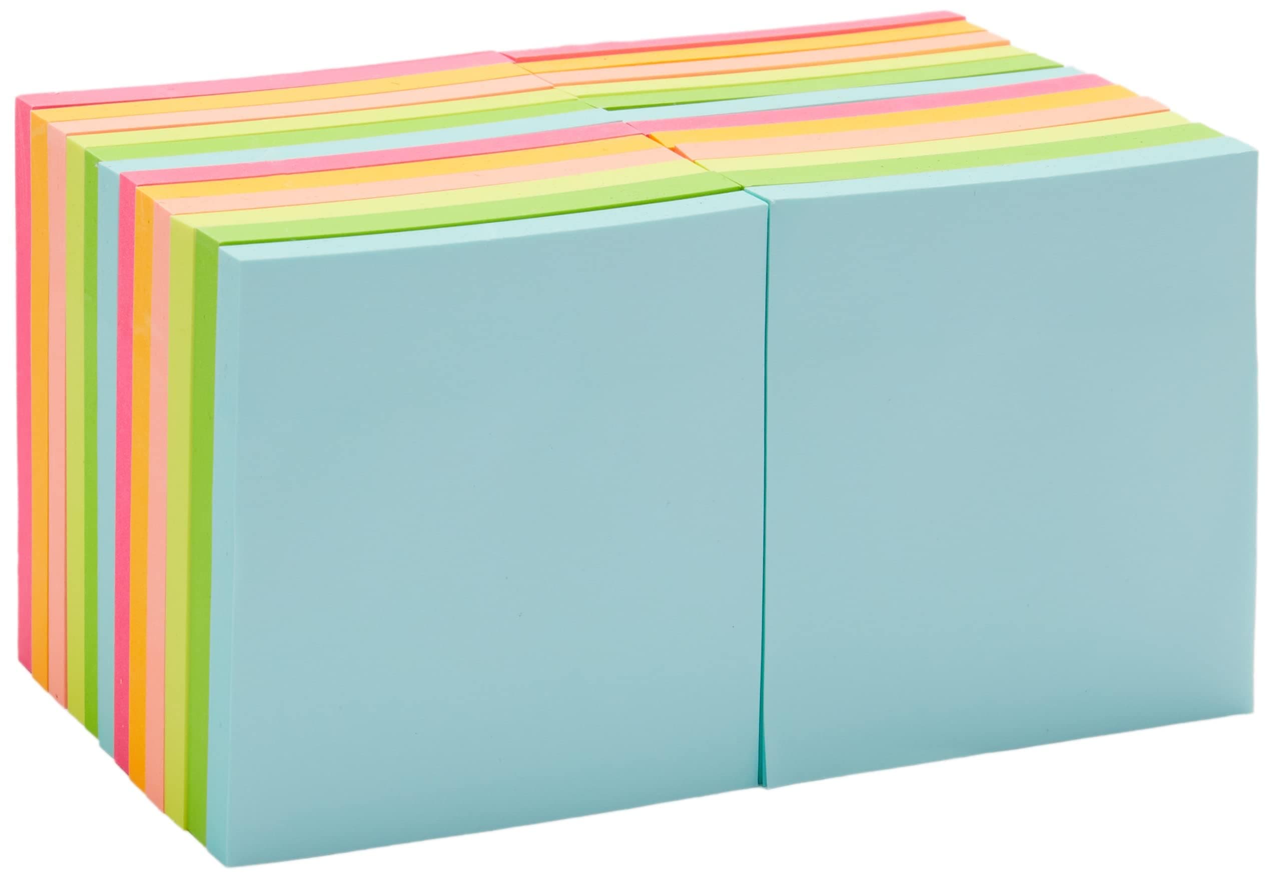 Amazon Basics Square Sticky Notes for Organizing, Reminders, To Do Lists, Clean Removal, 3"x3", 24-Pack, Assorted Colors