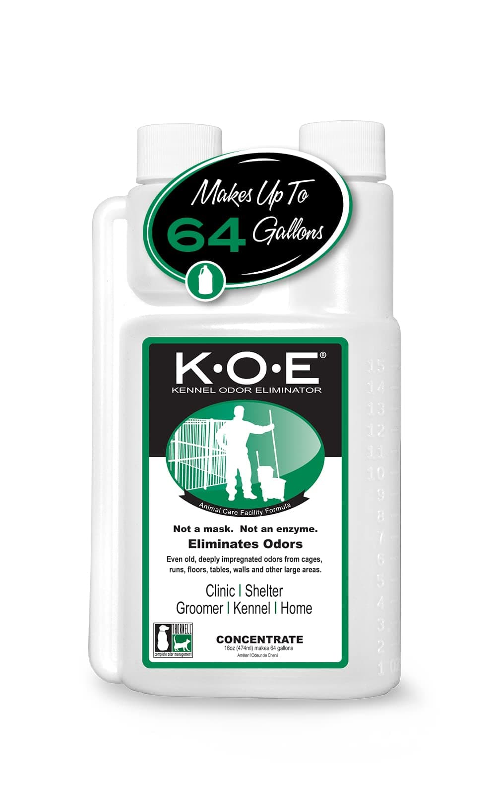 Thornell KOE Kennel Odor Eliminator Concentrate, Great for Cages, Runs, Floors & More, Pet Odor Eliminator for Home & Kennel w/Safe, Non-Enzymatic Formula, 16 oz, White – Not A Spray Bottle