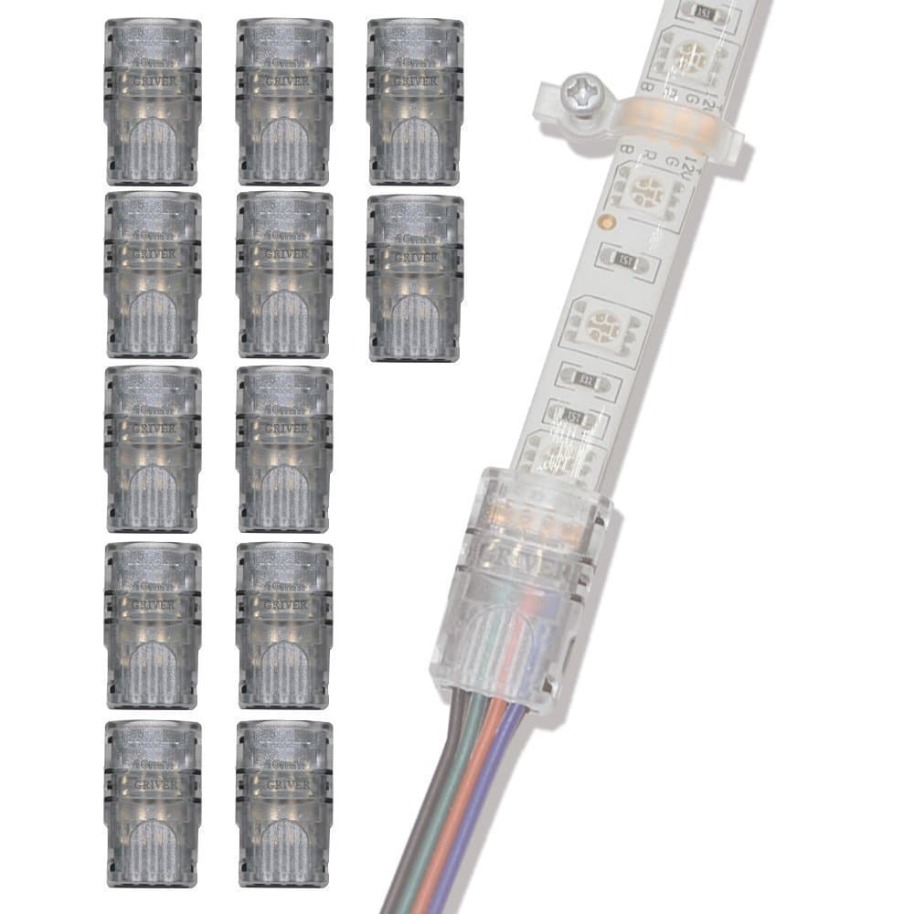 GooChan 4 Pin LED Connector for Waterproof 5050 LED Strip Light- Strip to Wire Quick Connection (12Pcs 4-Pin Strip to Wire Connectors)