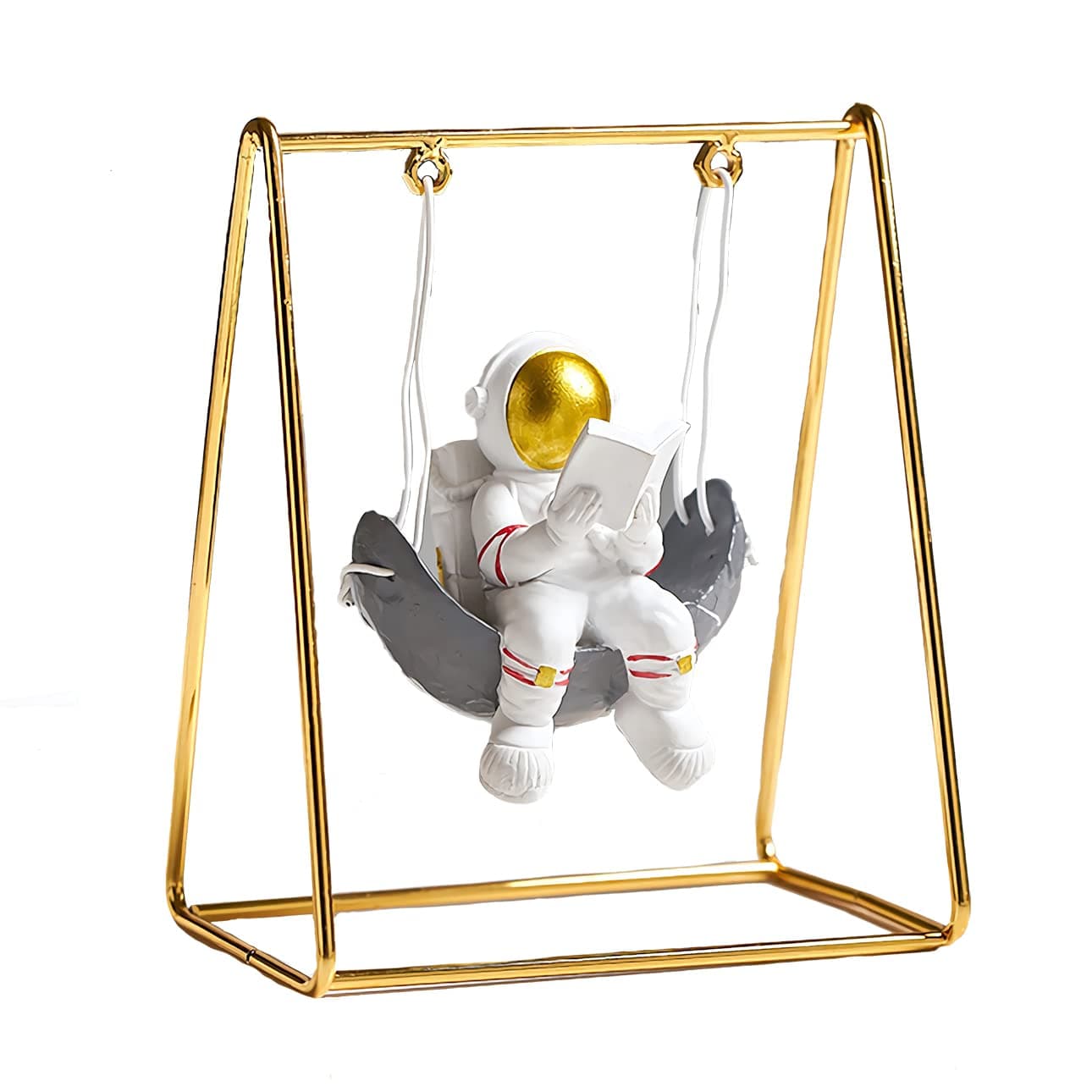 Astronaut Figurine Statue, Reading on Swing Figure Sculpture for Room Shelf & Desk Decor, Outer Space Themed Bedroom Decor, Spaceman Cake Topper Decoration Ornament Model