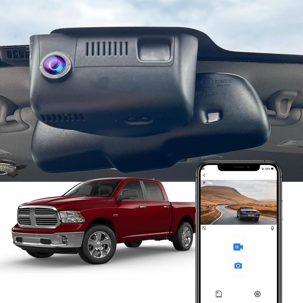 Fitcamx 4K Dash Cam for 2013-2018 RAM 3500 2500 1500 Express Laramie Big Horn SLT Lone Star Tradesman (HD2-6072), OEM Style, UHD 2160P Video, WiFi APP, Loop Recording, G-Sensor, Easy to Set, 64GB Card