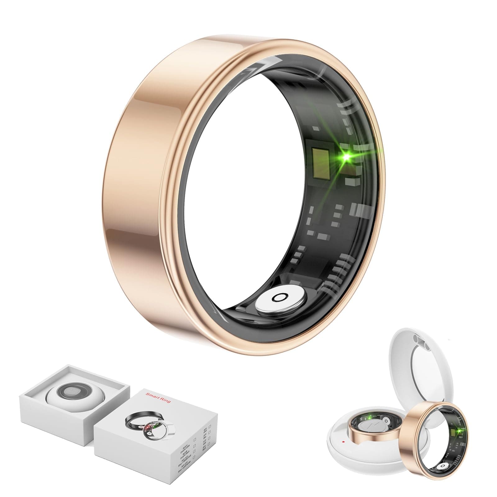 Smart Ring Health Tracker,Anillo Inteligente para Hombre,Health Rings for Women & Men,Long Lasting Batteries Sleep Ring (Gold, 11#)