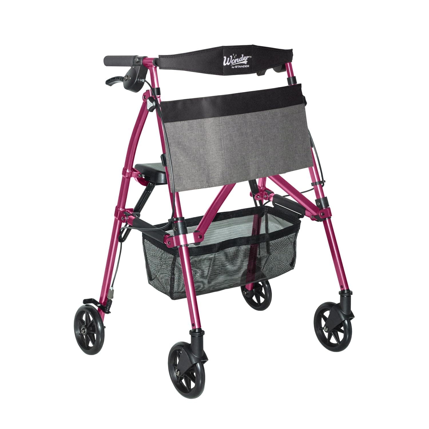 Stander EZ Fold-N-Go Rollator, Lightweight Folding 4 Wheel Rolling Walker for Seniors with Compact Travel Seat and Locking Brakes, Regal Rose