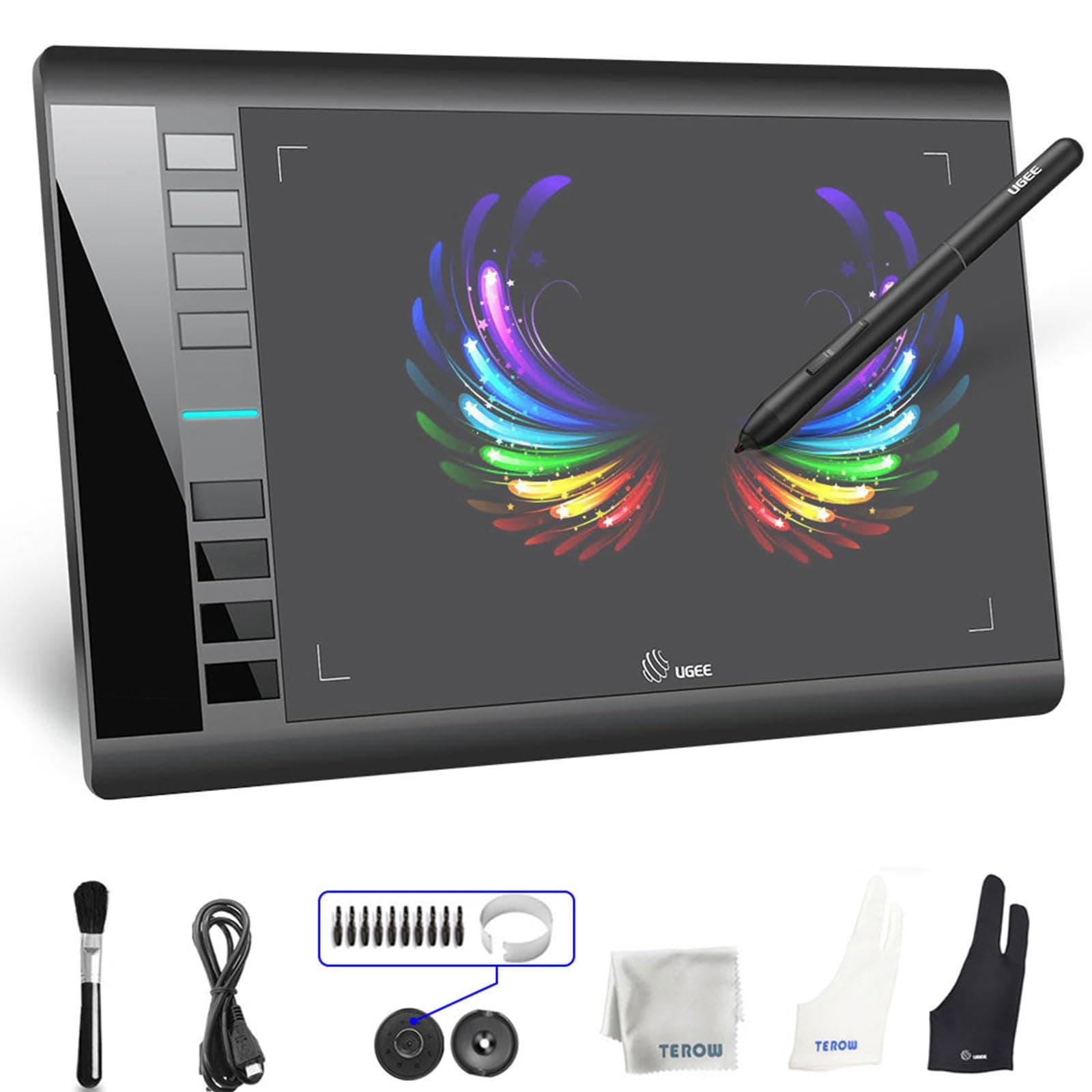Graphics Drawing Tablet, UGEE M708 10 x 6 inch Large Digital Drawing Pad with 8 Hot Keys 8192 Levels Pen, Graphic Tablets for Computer Graphic Board Creation Sketch for PC/Laptop/Mac OS/Linux/Chrome
