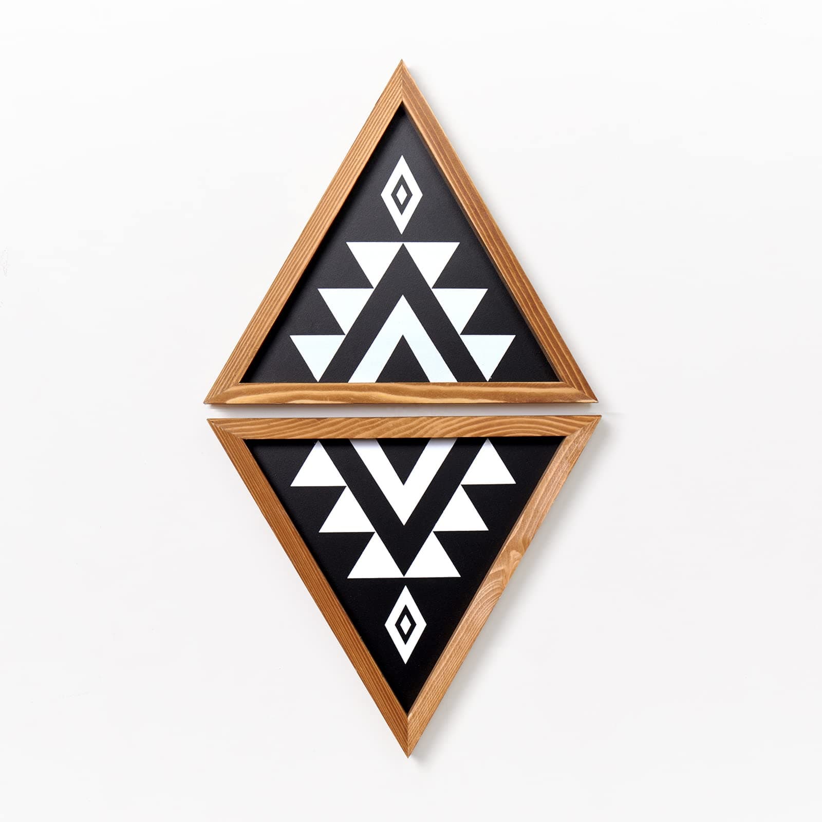 Mokof Boho Home Wall Decor Set of 2 - Wood Triangle Frame Wall Art - Black and White Geometric Pattern Print on Wooden (Not Print Paper) , 10x12 Inches