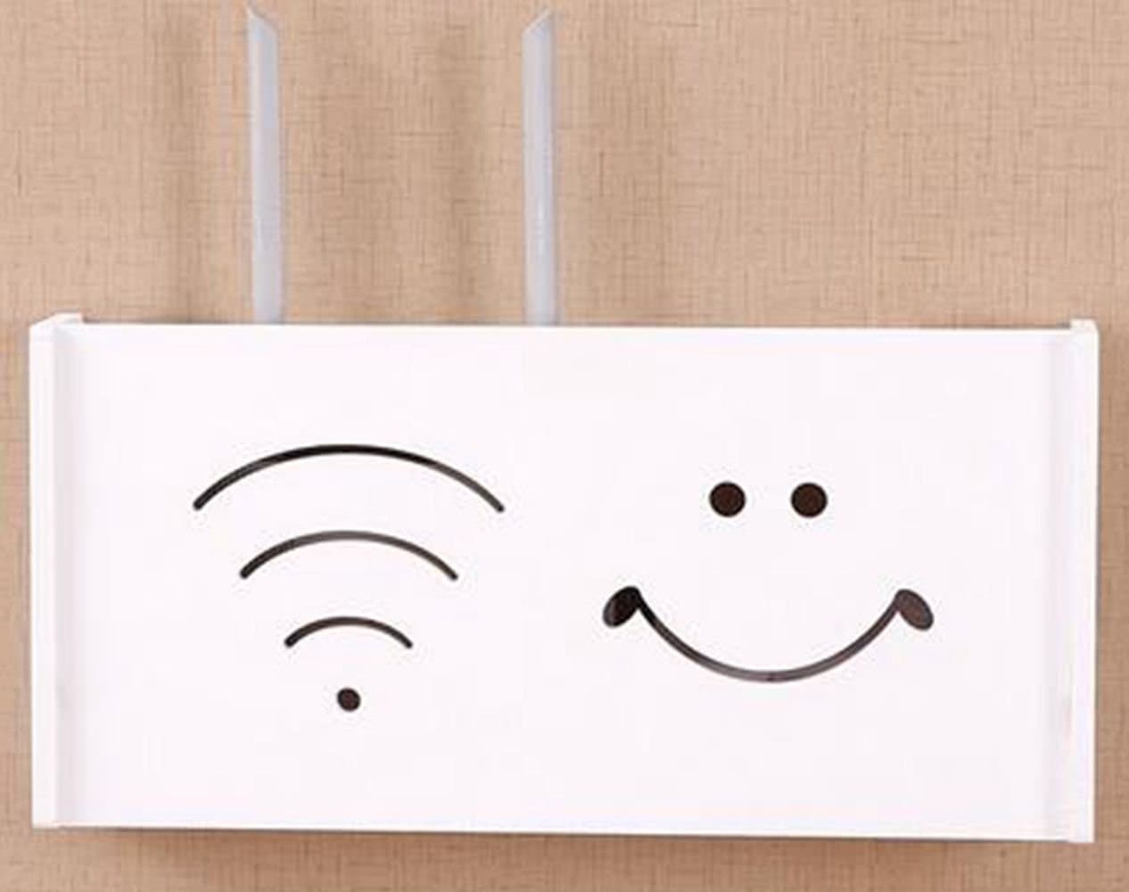 LongTN WiFi Router Storage Boxes, Smiling Face Cable Power Plug Wire Storage Boxes TV set-top box shelf Router Storage Box Socket Containing Rack,Large