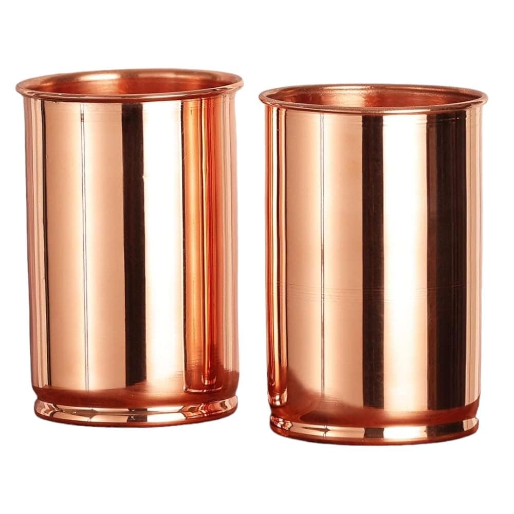 Set of 2 Hand Crafted Pure Copper Tumbler | Pure Copper Water Mug | 300 Ml for Ayurvedic Health Benifits (Plain)