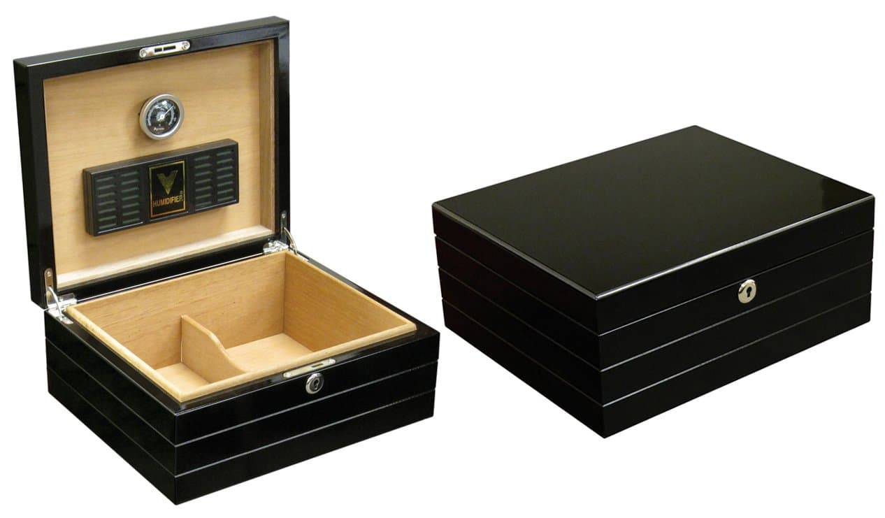 Prestige Import Group 50 Ct. High Gloss Black Humidor w/ Polished Hardware