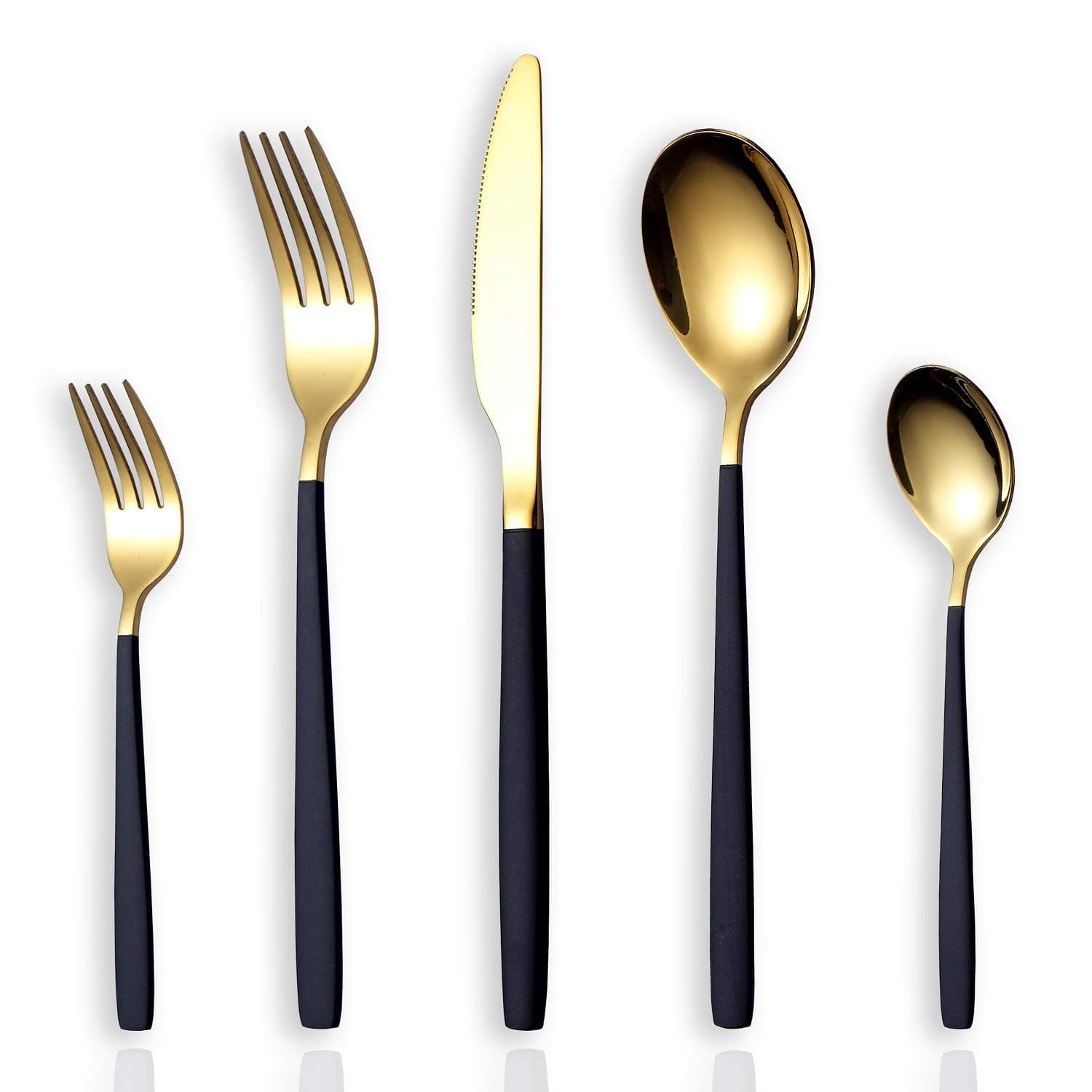 HOMQUEN 30-Piece Silverware Flatware Cutlery Set,Stainless Steel Utensils Service Set for 6,Mirror Finish,Dishwasher Safe(Golden Spoon and Black Handle)