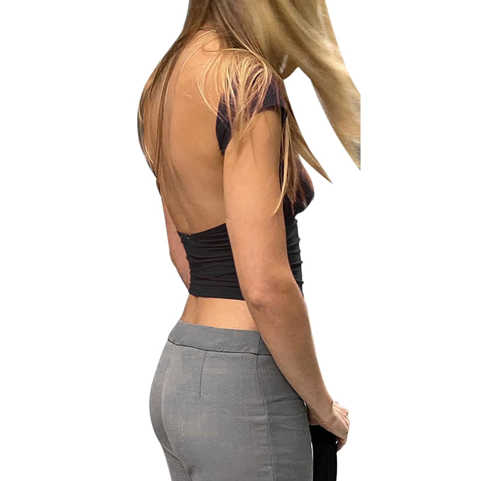 SorazFashion T-shirt, Skin-friendly Pure Color, Comfortable, Wide Applicability, Soft Christmas Backless T-shirt for Women (S)