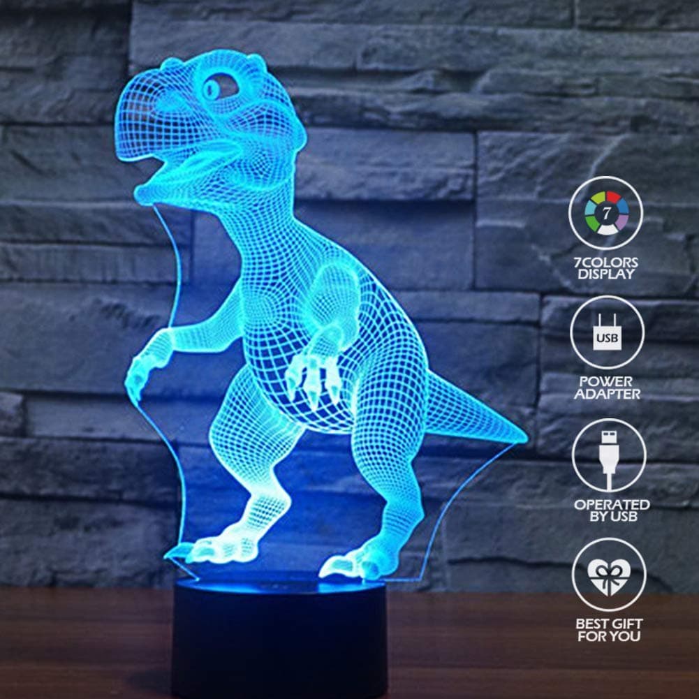 3D Led Night Light Lamps - Optical Illusion 7 Colors Touch Table Desk Visual Lamp Gifts Toys for Children Kids (Dinosaur)