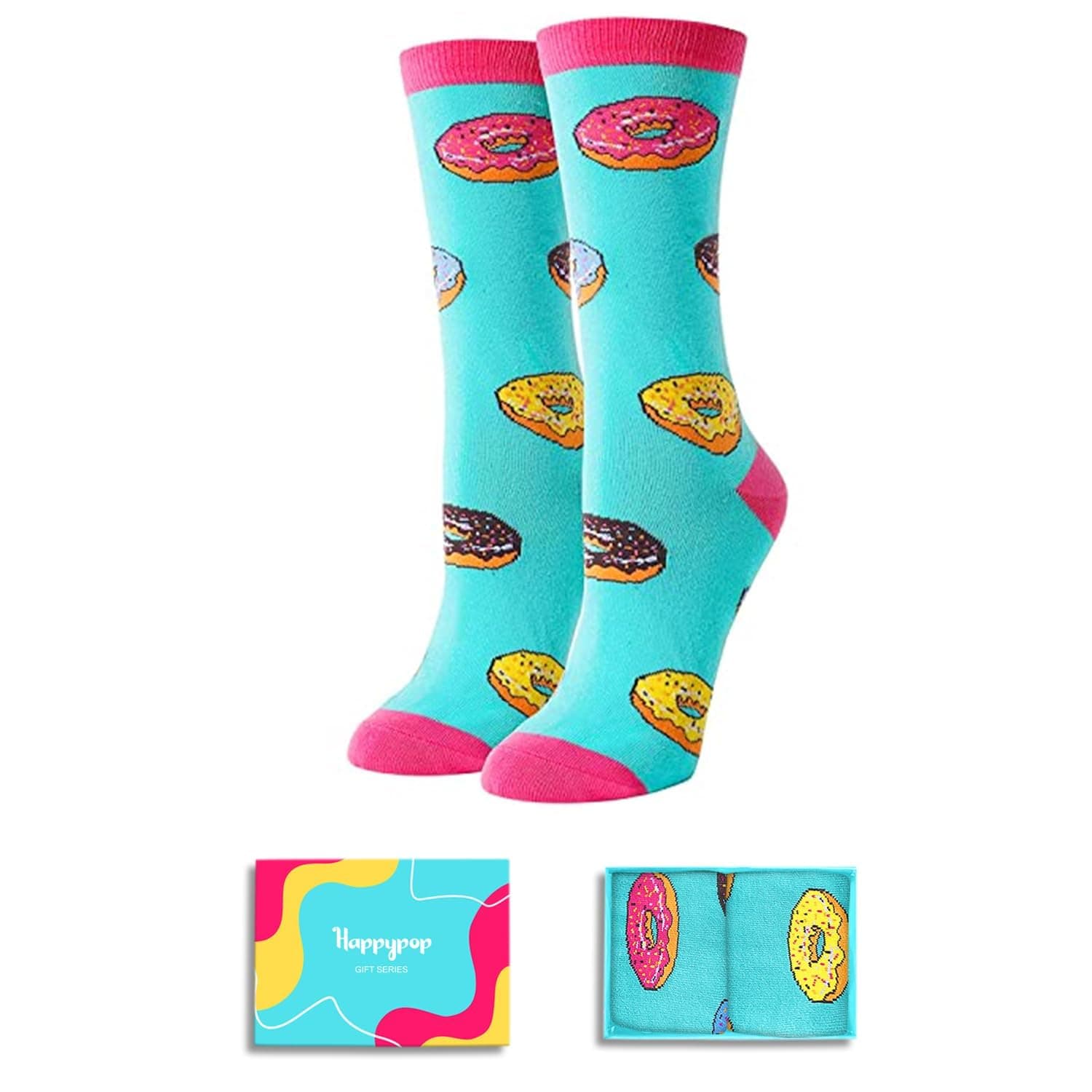 HAPPYPOP Funny Socks for Women - Donut Pizza Pickle Gifts, Popcorn Milk Cookie Taco Socks