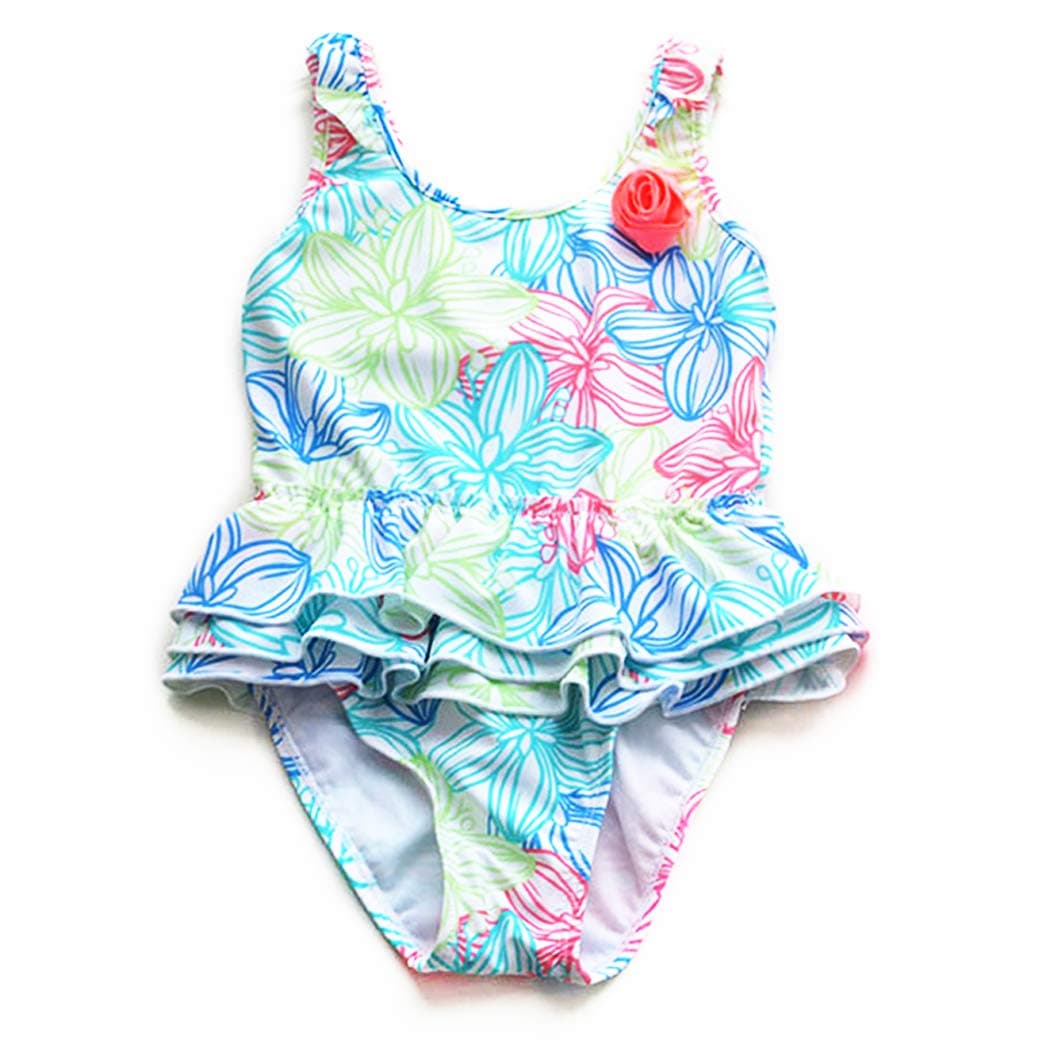 Saidi Girls one Piece Swimsuit Flowers (4T)