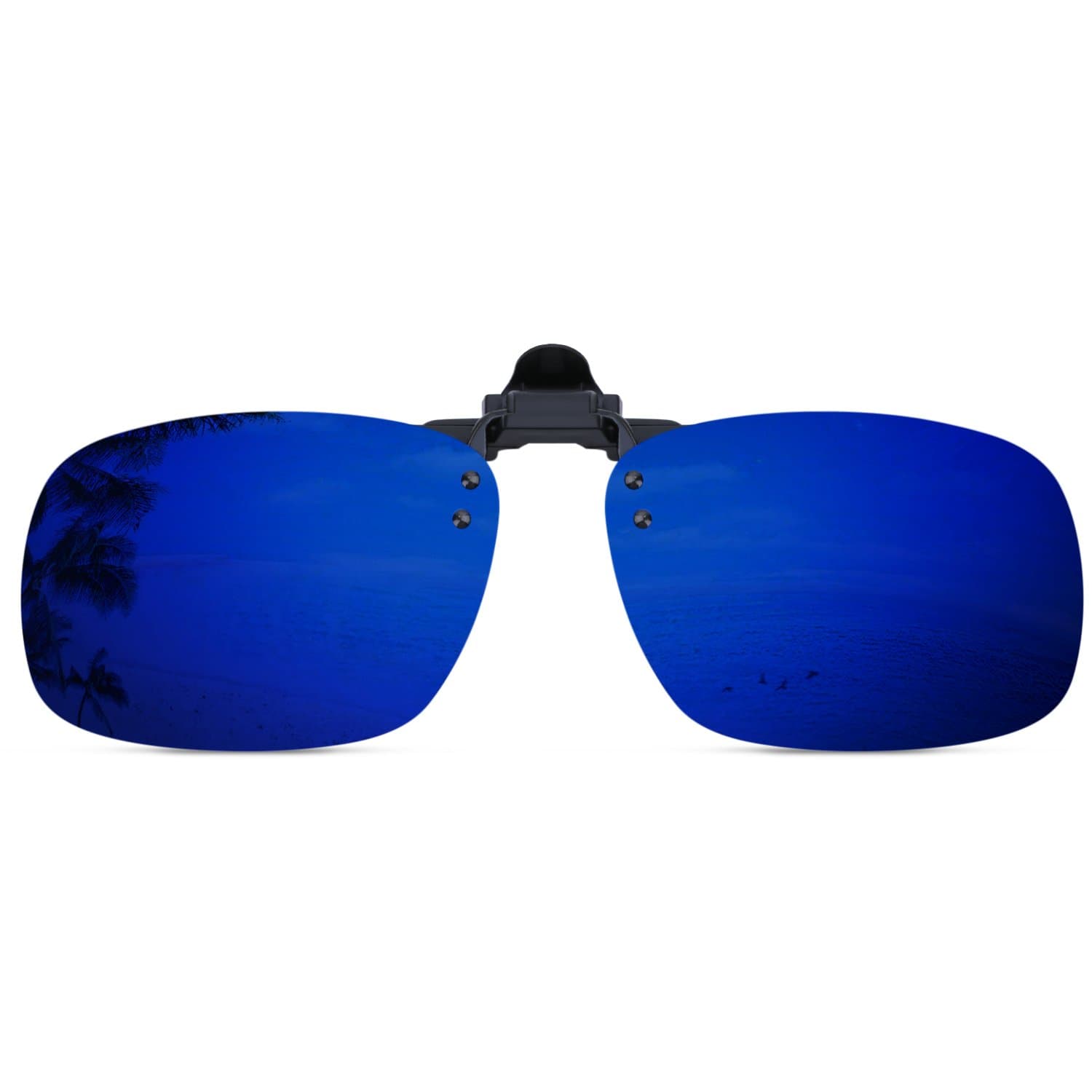 Costyle 1 Pack Mirror Retro Polarized Clip-on Flip-up Plastic Sunglasses Compatible with Myopia Glasses for Driving Fishing Outdoor Sport (Royal Blue)
