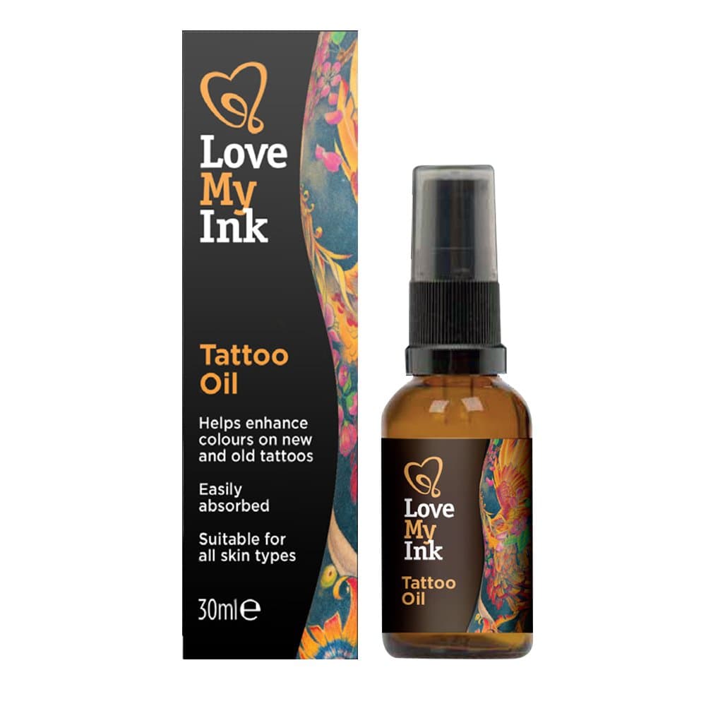 Love My Ink Tattoo Oil 30ml For Maintaining The Colour Vibrancy And Enhance Colours Of New And Current Body Art that Helps balance the moisture in the body, combating itching & Inflammation