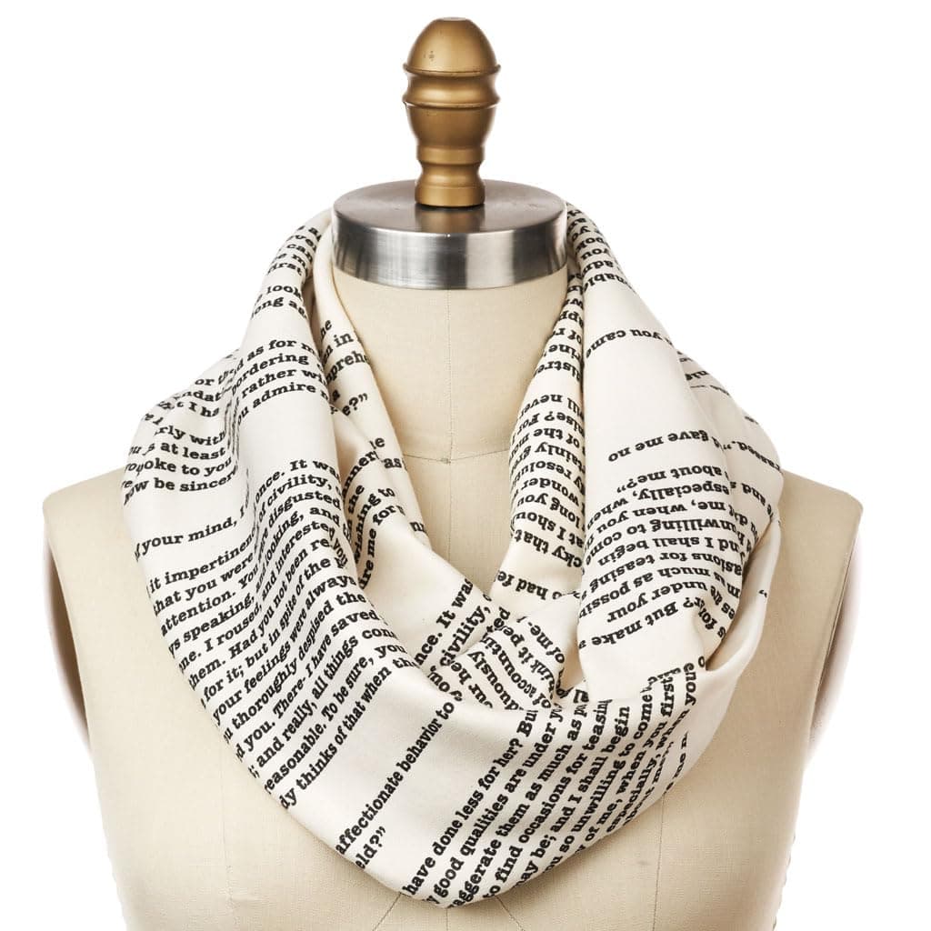 Pride & Prejudice Book Scarf – Handmade Cotton Jersey Knit Literary Scarfs for Women – Romantic Infinity Scarf with Classic Text – Perfect Gifts for Readers & Austen Fans