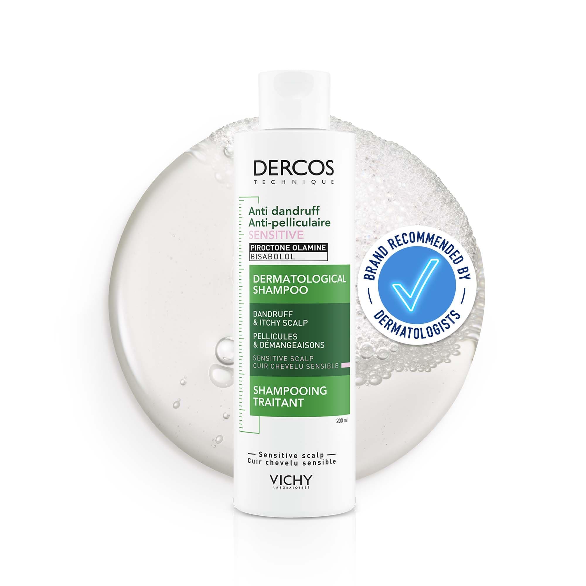 Dercos Anti-Dandruff Shampoo for Sensitive Scalp With Piroctone Olamine, Salicylic Acid, Bisabolol, Sulphate-Free Gentle Formula, Skin Health Alliance Approved, 200ml