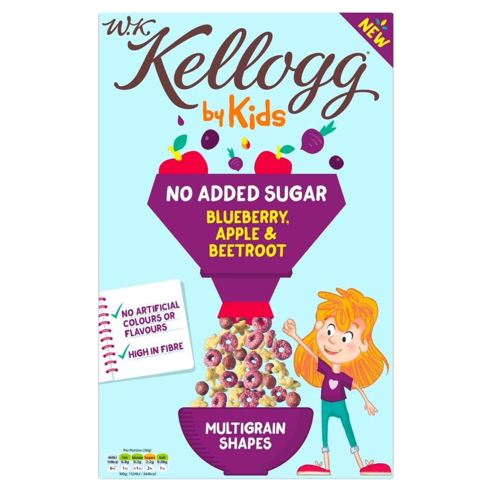 W.K Kellogg by Kids Blueberry, Apple & Beetroot Multigrain Shapes Cereal, 350g