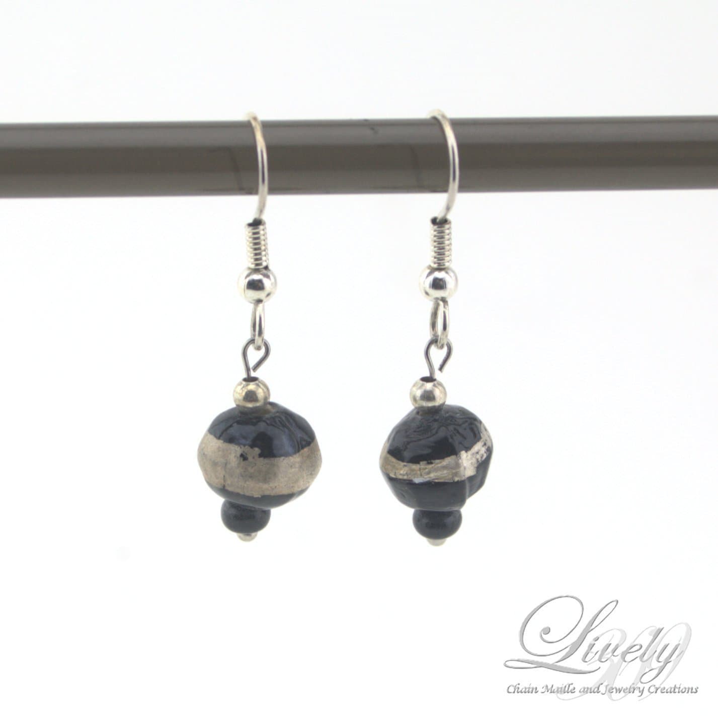 Dangling Drop Earrings with Fun and Funky Black and Silver Beads