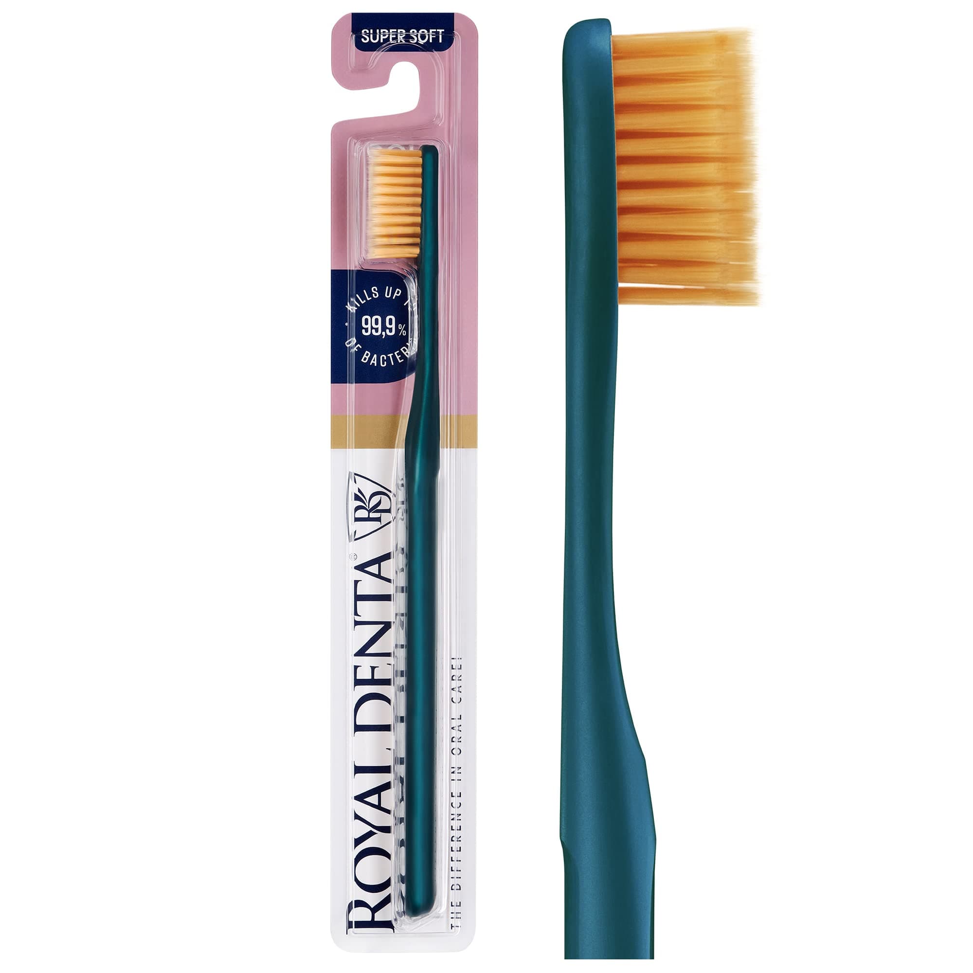 Extra Soft Toothbrush for Adults, Soft Bristle Manual Tooth Brush for Sensitive Teeth and Gums with Dual Length Gold Infused Bristles, Made in Korea (Teal)