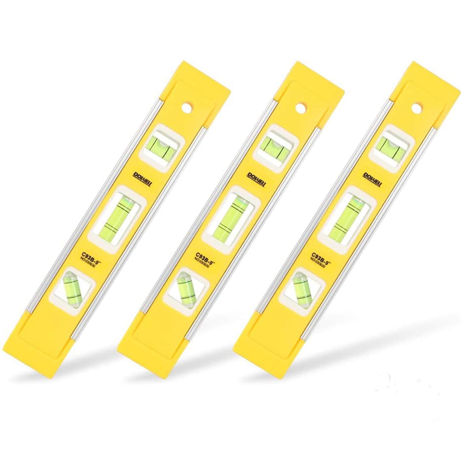 DOWELL 9 Inch Magnetic Box Level Torpedo Level(3PCS),3 Different Bubbles/45°/90°/180°Measuring Shock Resistant Torpedo Level