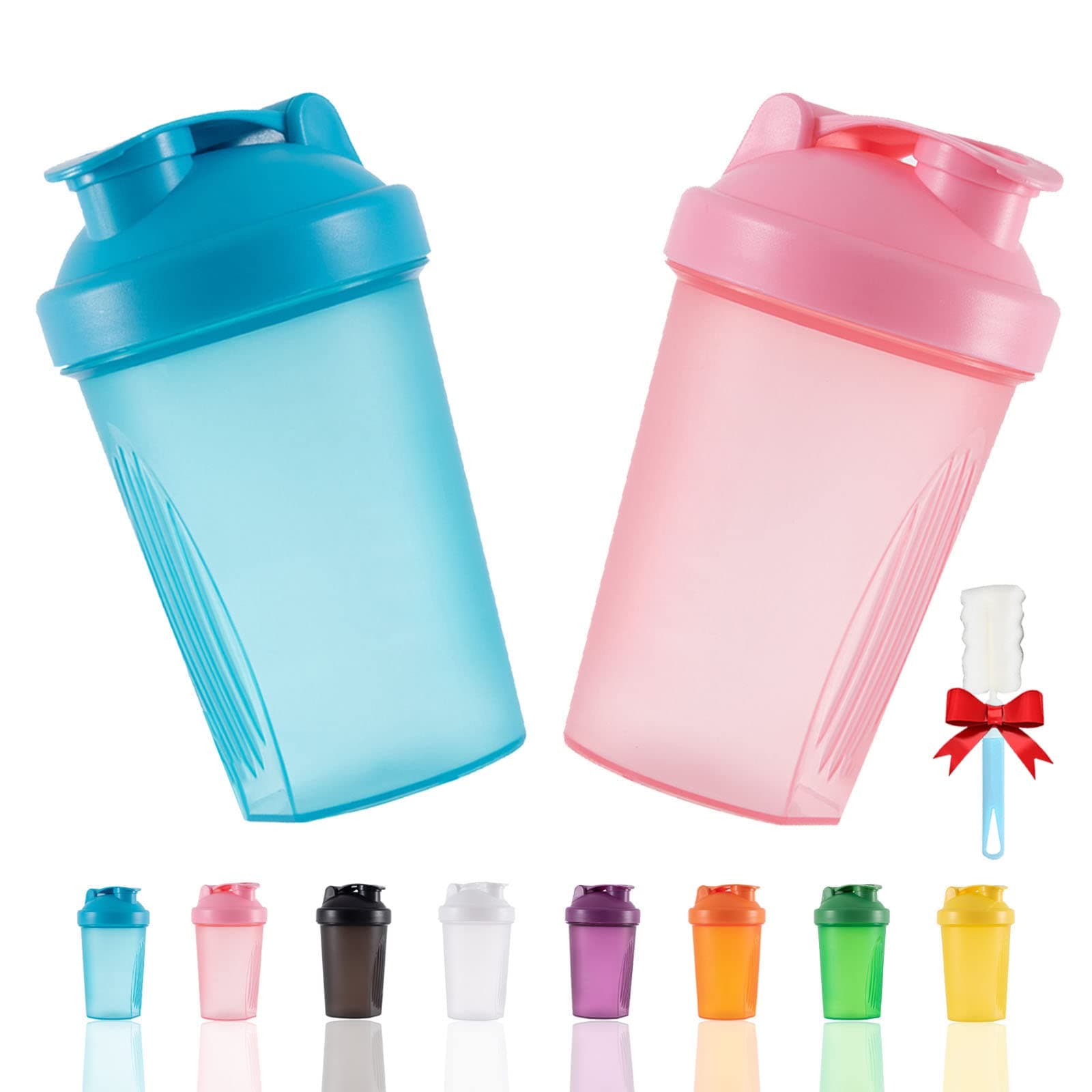 YAYAYOUNG Shaker Bottle Protein Shakes Cup and 13.5-Ounce/400ML Shaker Bottle with Whisk Balls, Protein Shaker Bottle Set, Free of BPA plastic (2PCS) (Blue+Pink)
