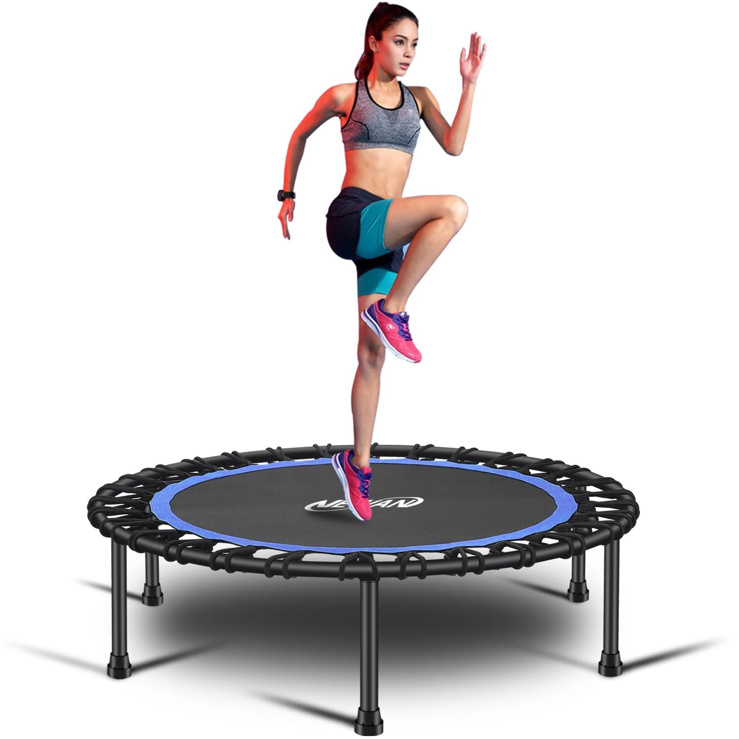NewanFitness Trampoline Half Folding 38''-40''，Bungee Rebounder Exercise Trampoline for Adults，Quiet Mini Trampoline for Indoor Outdoor Garden Workout --Max 330lbs