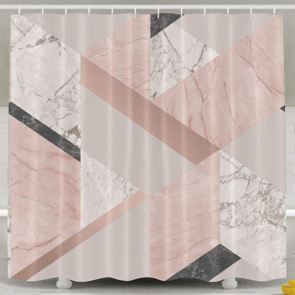Decams Rose Gold Pink Geometric Pattern Shower Curtain,Waterproof Polyester Shower Curtain Sets For Men/Women
