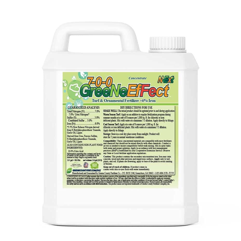 - Nitrogen Fertilizer + High Iron (6%) 7-0-0 Greene Effect by Greene County Fertilizer Deep Blue Green Color Lawn