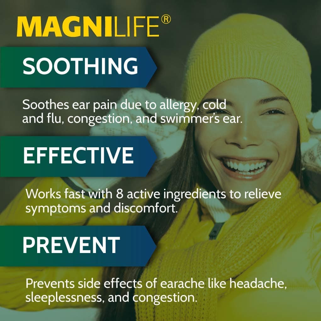 MagniLife Earache Relief, Fast-Acting Natural Relief for Swimmers Ear, Pain and Discomfort from Allergies, Cold and Flu - 90 Quick Dissolve Tablets