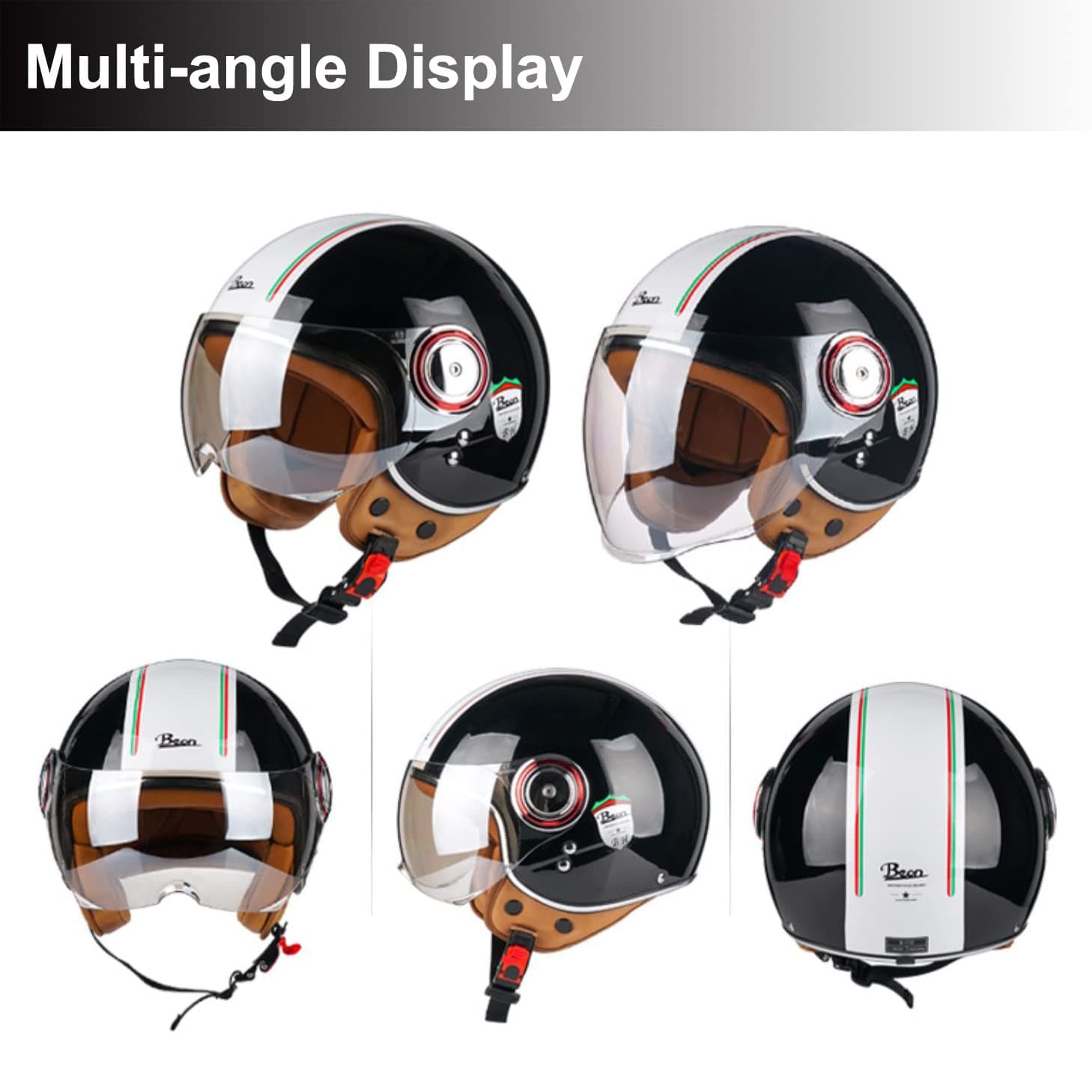 Motorcycle Helmet DOT Approved, Retro 3/4 Open Face Motorcycle Half Helmet with Visor, Vintage Scooter Helmets for Adult Women and Men