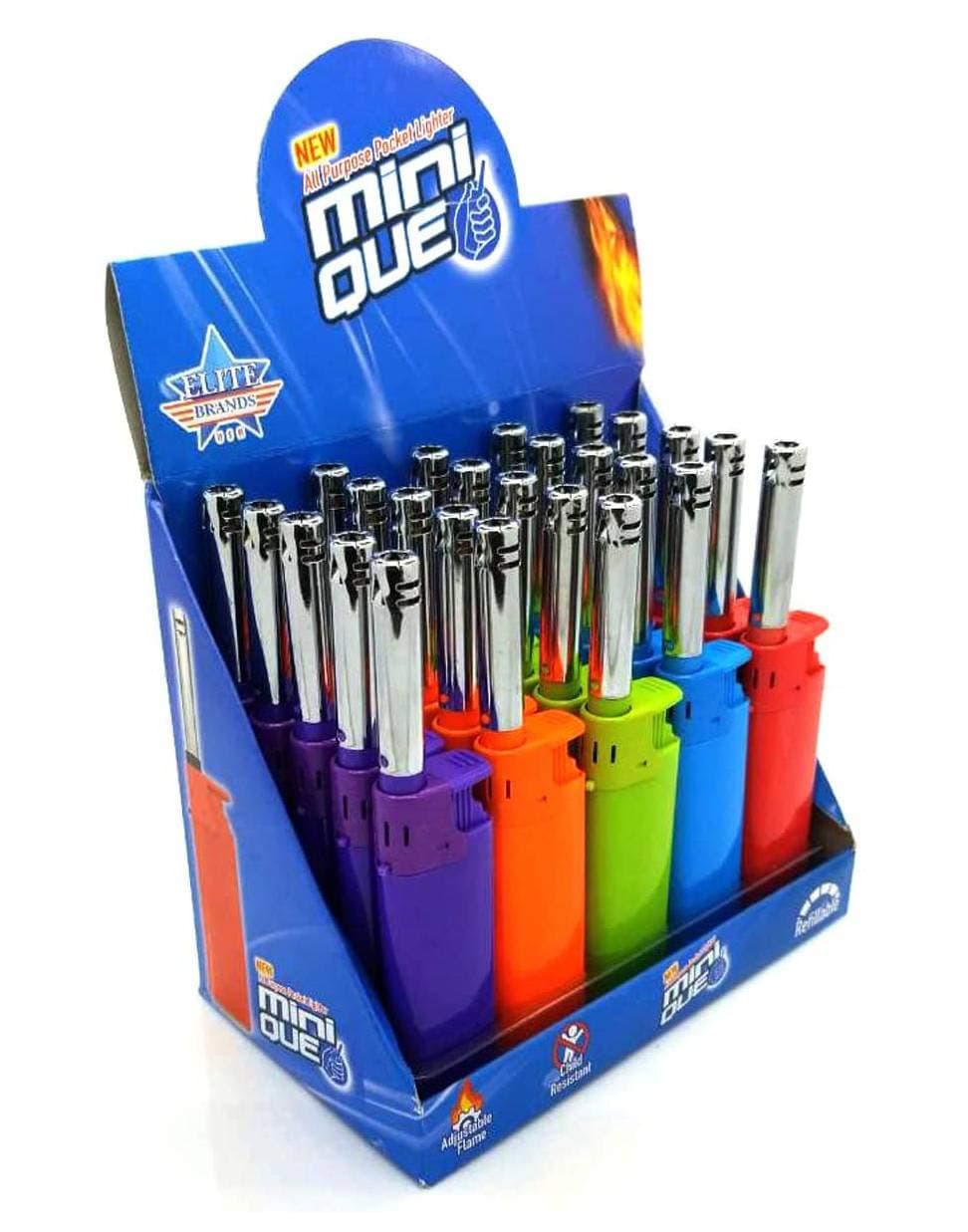 Elite Brands USA Mini Long Tube Lighters, Refillable Multipurpose, Wholesale Pack of 25, Ideal for Candle Camping Grilling Barbeque Cigarette Smoking, Bulk BBQ Lighters