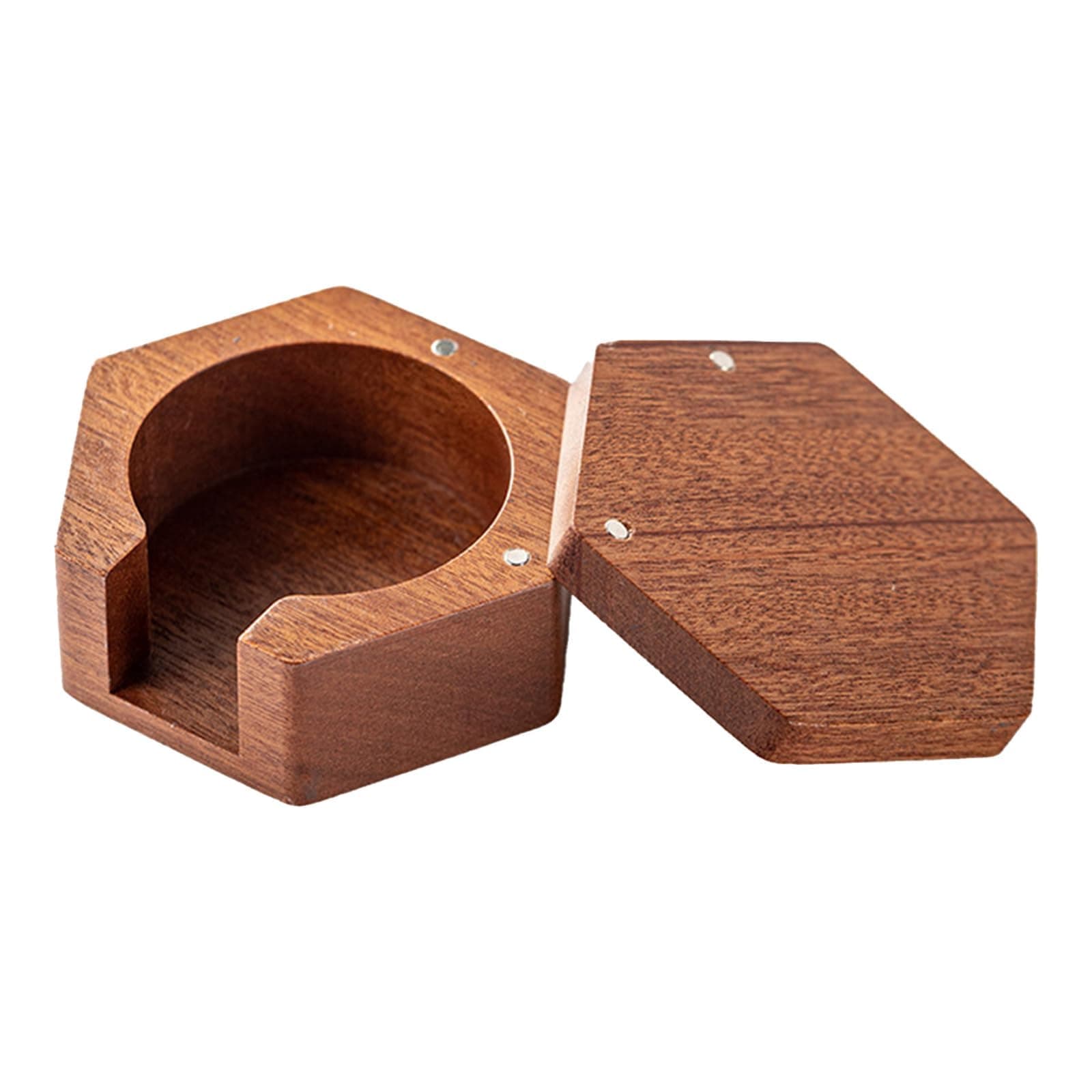 TERRIFI Coffee Filter Holder, Hexagonal Disposable Paper Coffee Filters Storage, Espresso Puck Screen Storage Wood Box with Lid, Fits 51mm/53mm/55mm/58mm