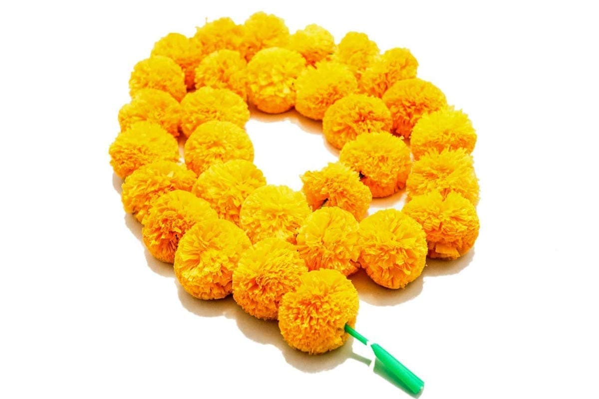 WhiteStore Artificial Marigold Fluffy Flowers Garlands for Decoration - Pack of 1 (Yellow)