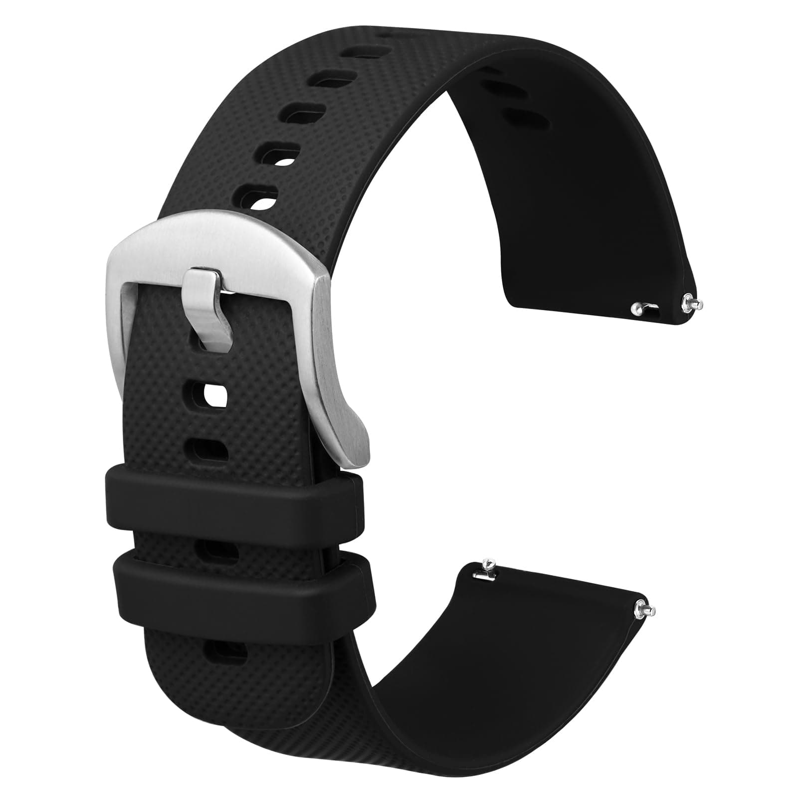 Silicone Watch Band 16mm 18mm 19mm 20mm 21mm 22mm 24mm Quick Release Rubber Watch Straps for Men Women,Silver Black Stainless Steel Buckle