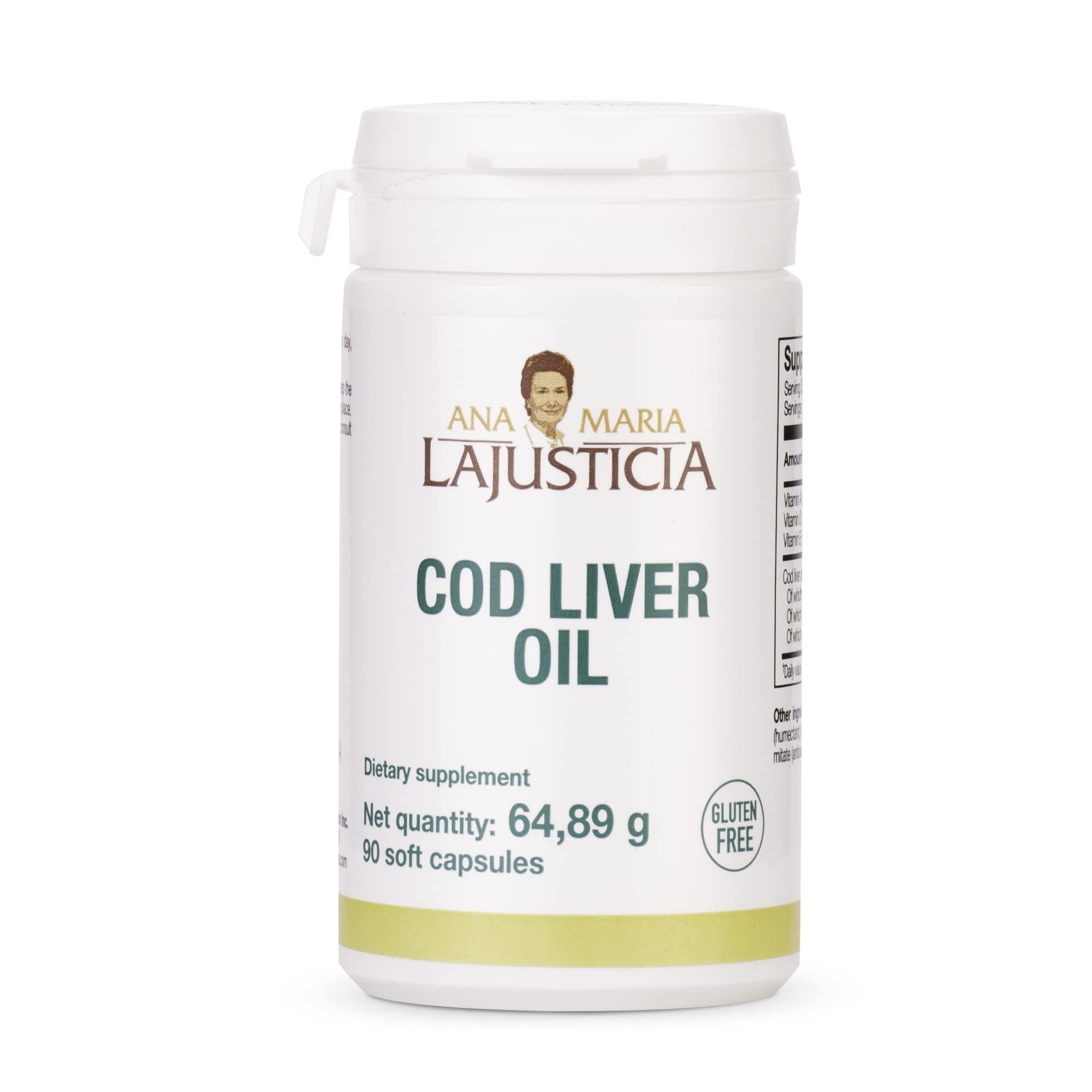 ANA MARIA LAJUSTICIA- COD Liver Oil - Rich in Omega-3 + Vitamins A, D & E. 30-Day Treatment Pack. Cardiovascular Health. Gluten Free.